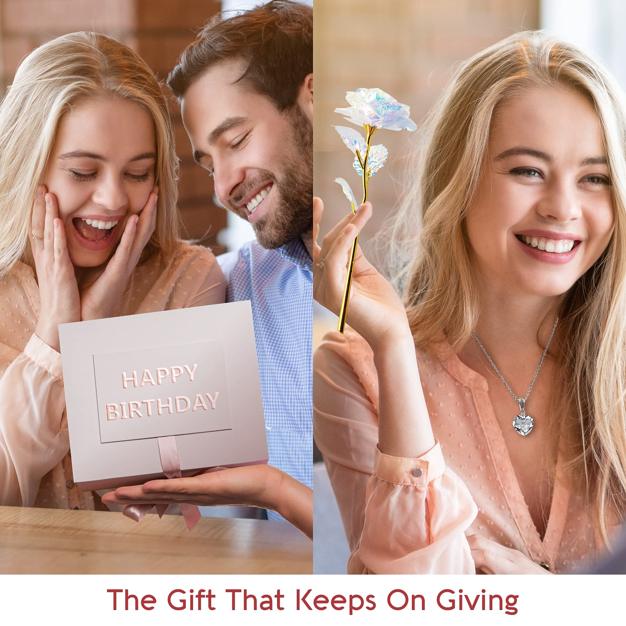 Birthday Gifts for Women, Birthday Spa Gift Basket for Women, Luxury Birthday Spa Gift Box with Vit E, Rich Bath Essentials, Diffuser, Candle, Sterling Silver CZ Heart Necklace, 24k Flower Rose & More - Image 4