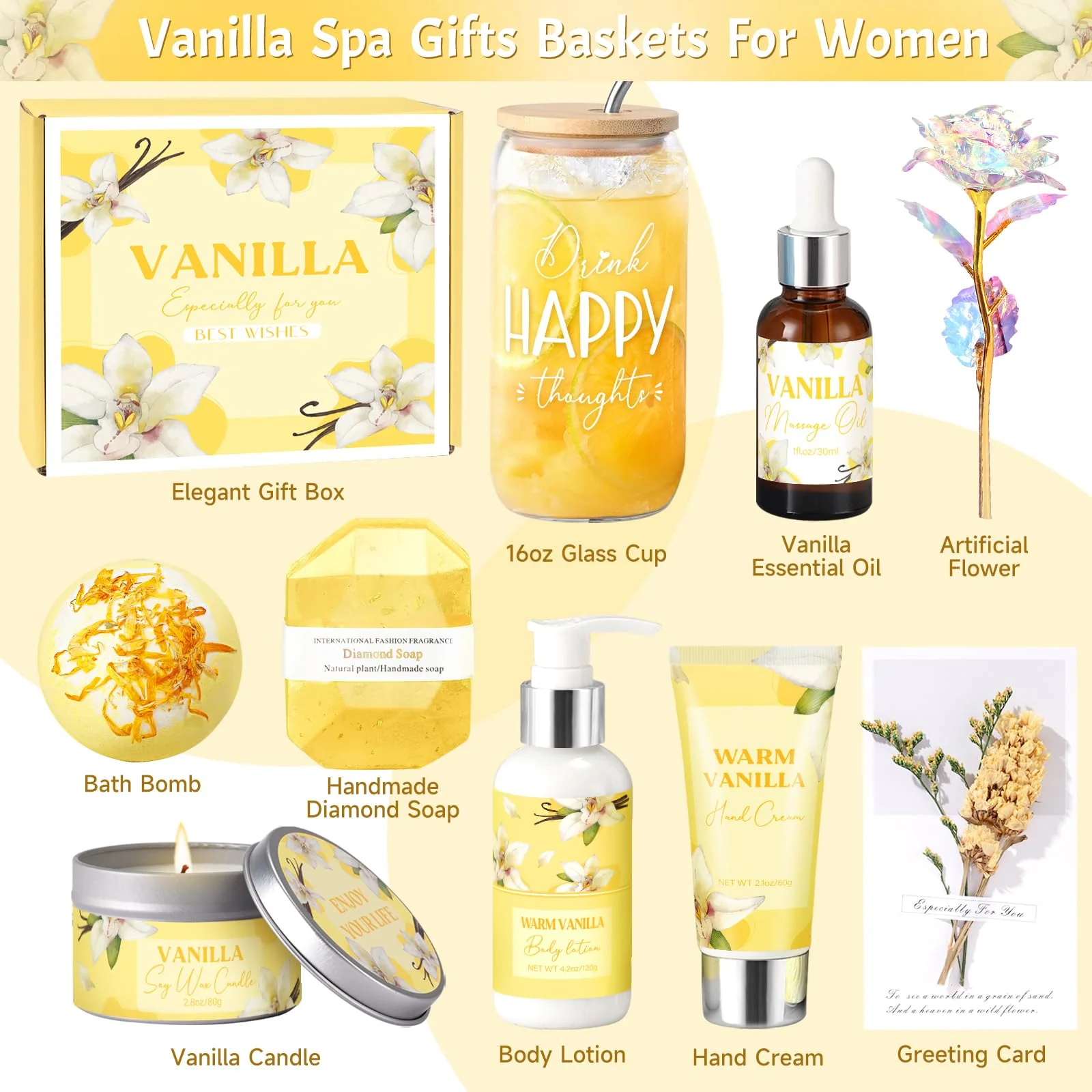 Birthday Gifts for Women, Relaxing Spa Gift Baskets for Women, Warm Vanilla Self Care Package Gifts, Mother's Day Bath and Body Inspirational Gift Set for Mom, Her, Wife, Best Friend, Sister, Coworker - Image 7