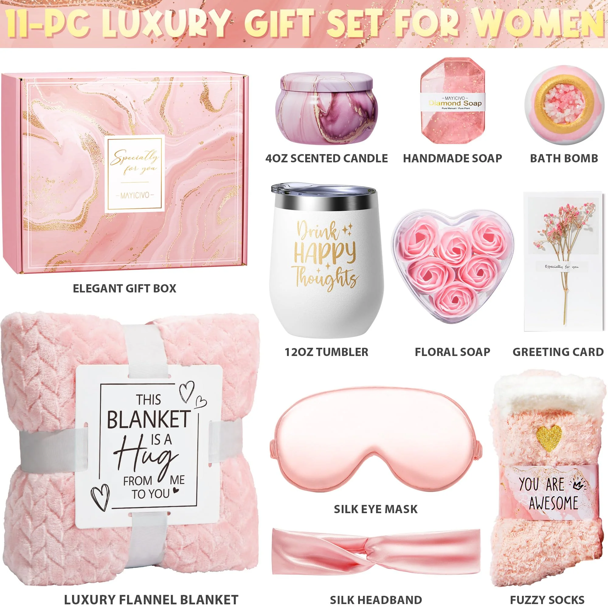 Birthday Gifts for Women Self Care Gifts Get Well Soon Gifts, Rose Relaxing Spa Gifts Basket Care Package w/ Luxury Flannel Blanket, Unique Christmas Gifts for Mom Her Friend Sister Wife Grandma - Image 10