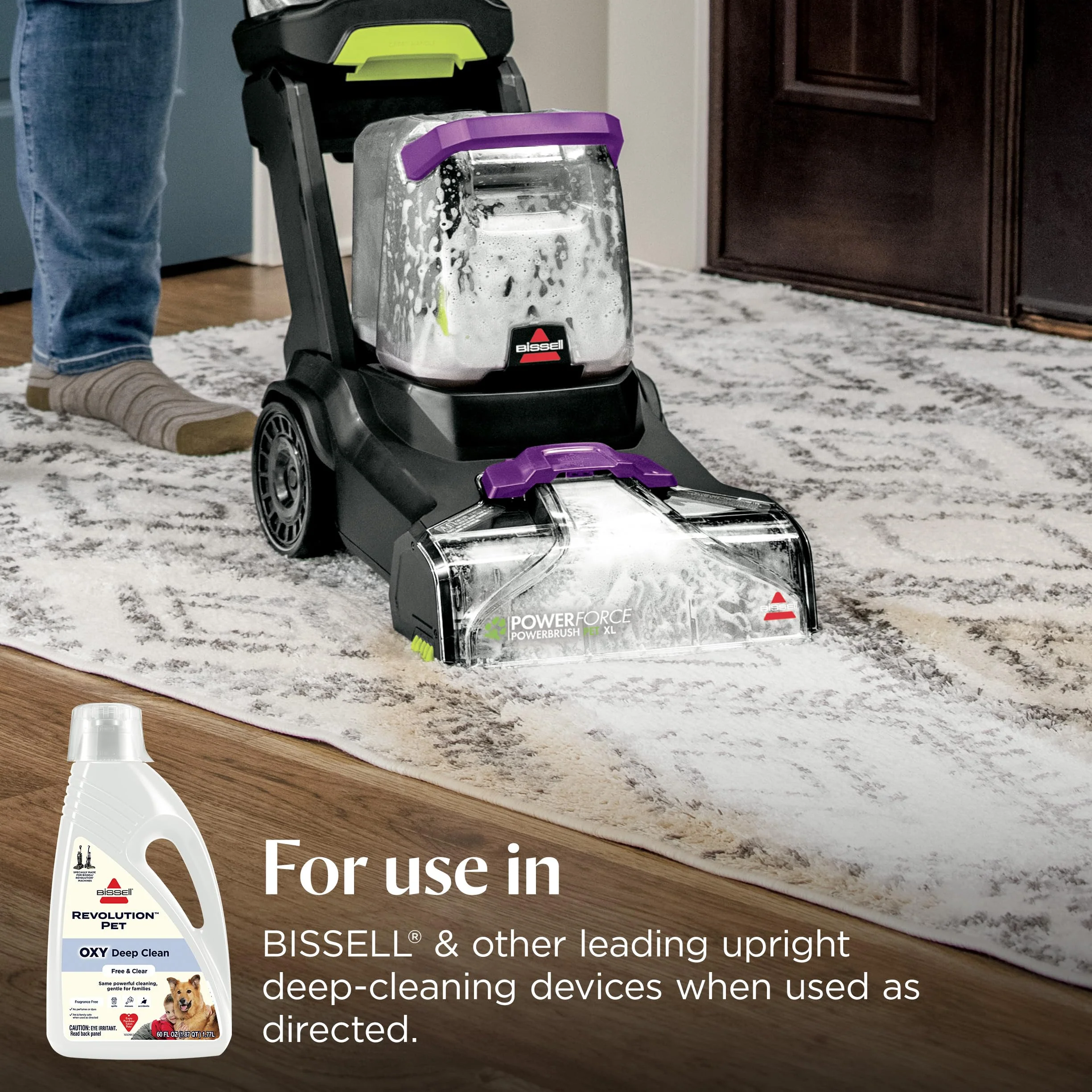 Bissell Free & Clear OXY Carpet Deep Clean Solution, for use in leading upright carpet cleaners, 60oz, Same powerful clean, gentle for families, Hypoallergenic formulation without dyes or fragrance - Image 4