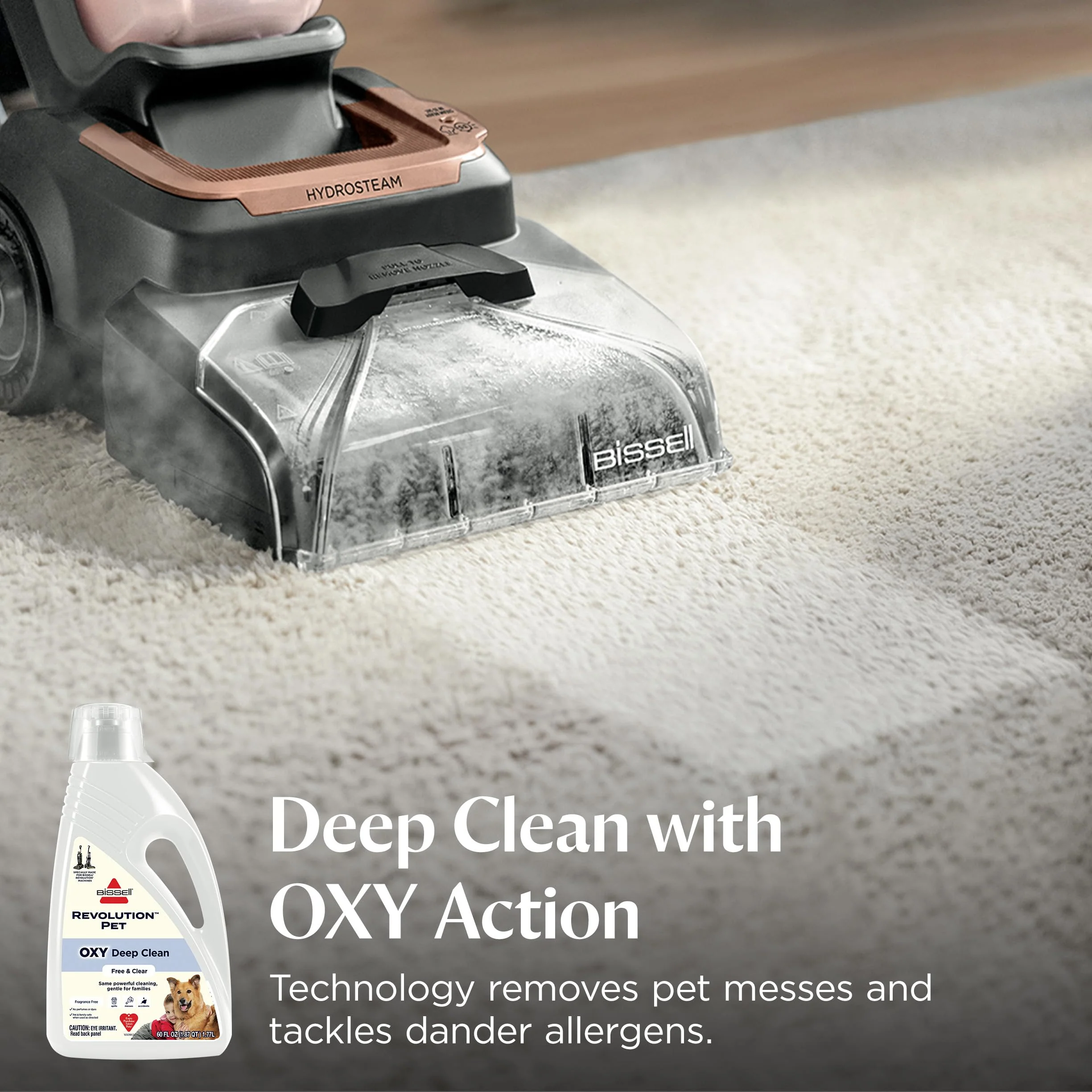 Bissell Free & Clear OXY Carpet Deep Clean Solution, for use in leading upright carpet cleaners, 60oz, Same powerful clean, gentle for families, Hypoallergenic formulation without dyes or fragrance - Image 6