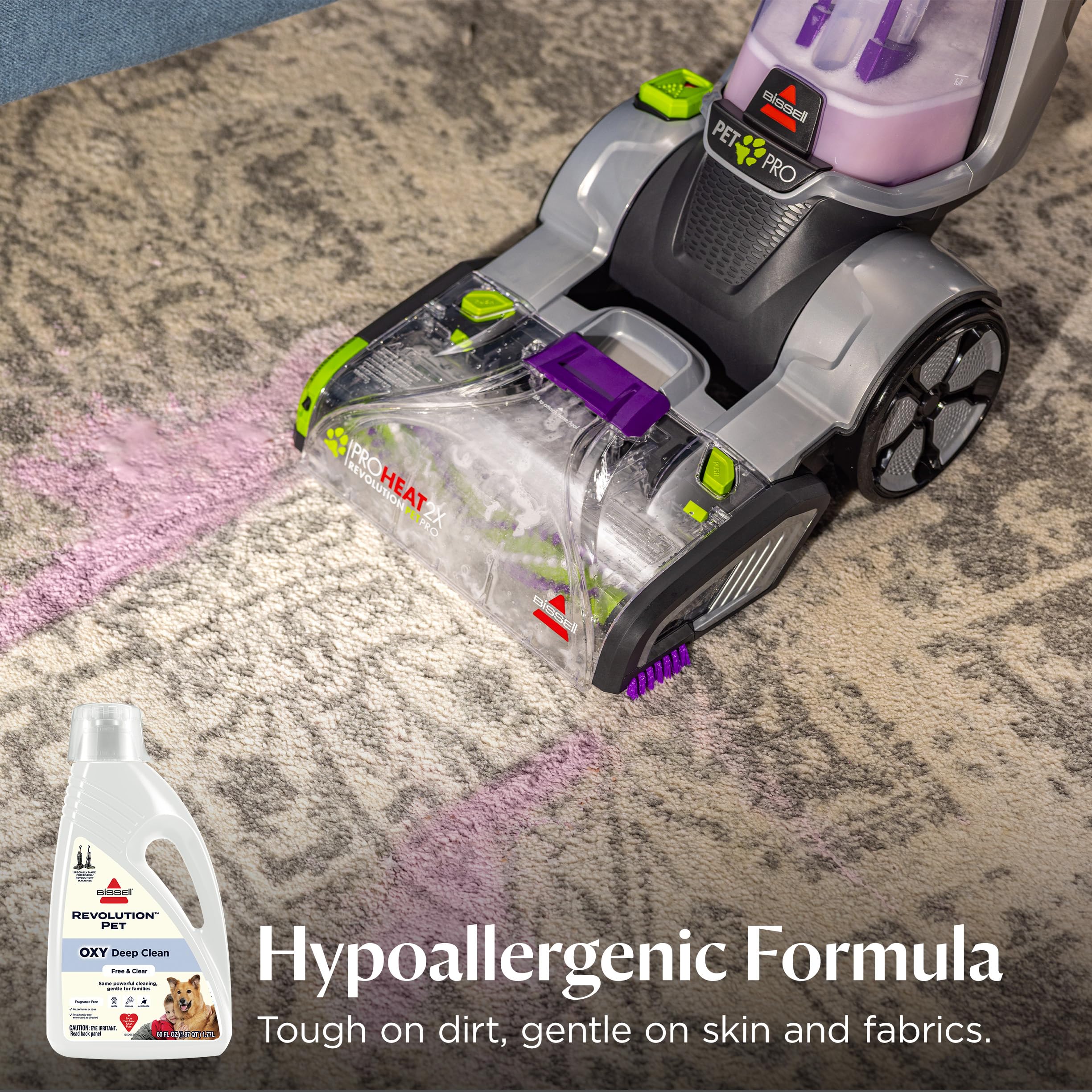 Bissell Free & Clear OXY Carpet Deep Clean Solution, for use in leading upright carpet cleaners, 60oz, Same powerful clean, gentle for families, Hypoallergenic formulation without dyes or fragrance - Image 7