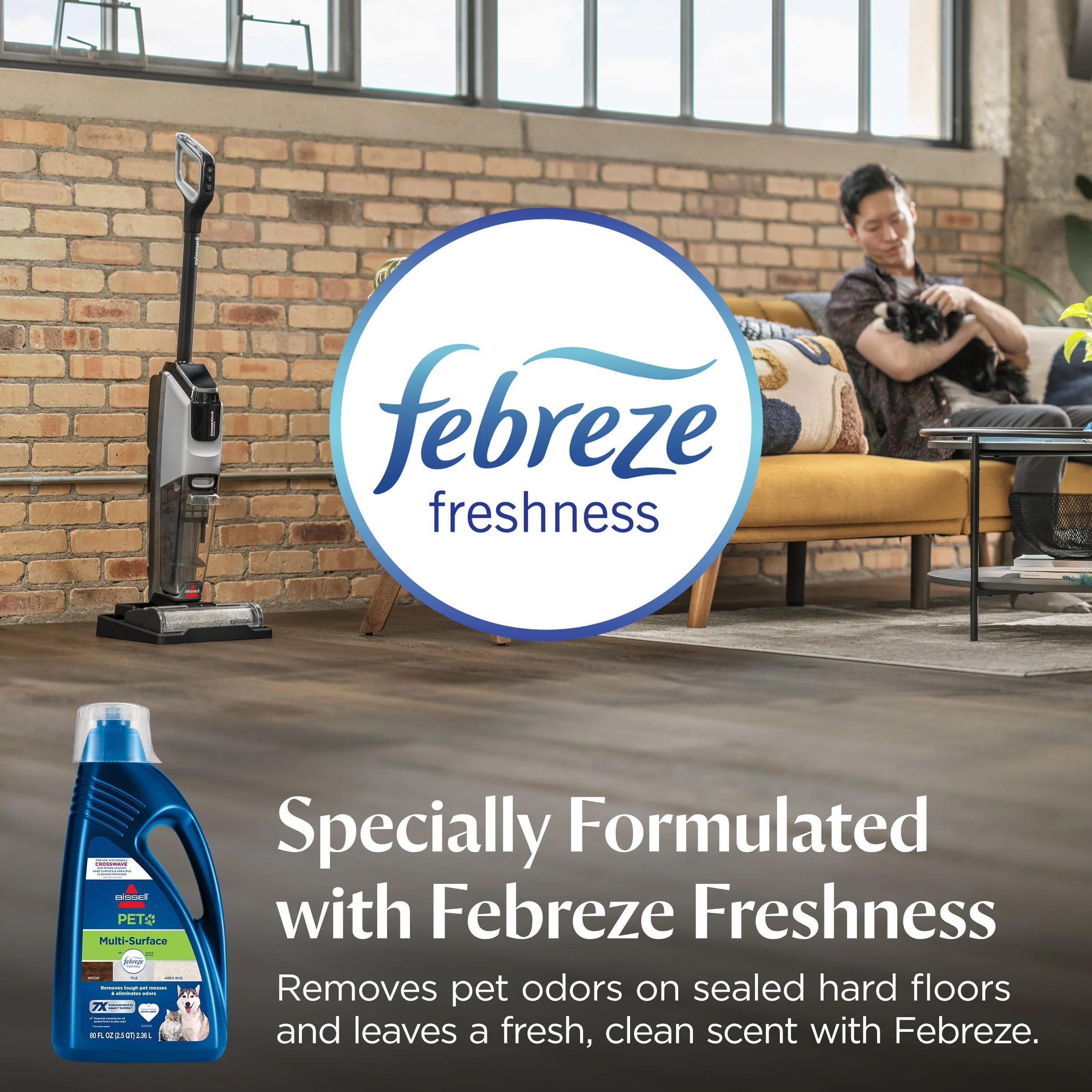 Bissell Multi-Surface Pet Solution with Febreze freshness, For Use in CrossWave and Other Leading Hard Surface and Area Rug Cleaners, 80oz, Dissolves Dirt, grime, and Tough Sticky Messes - Image 5