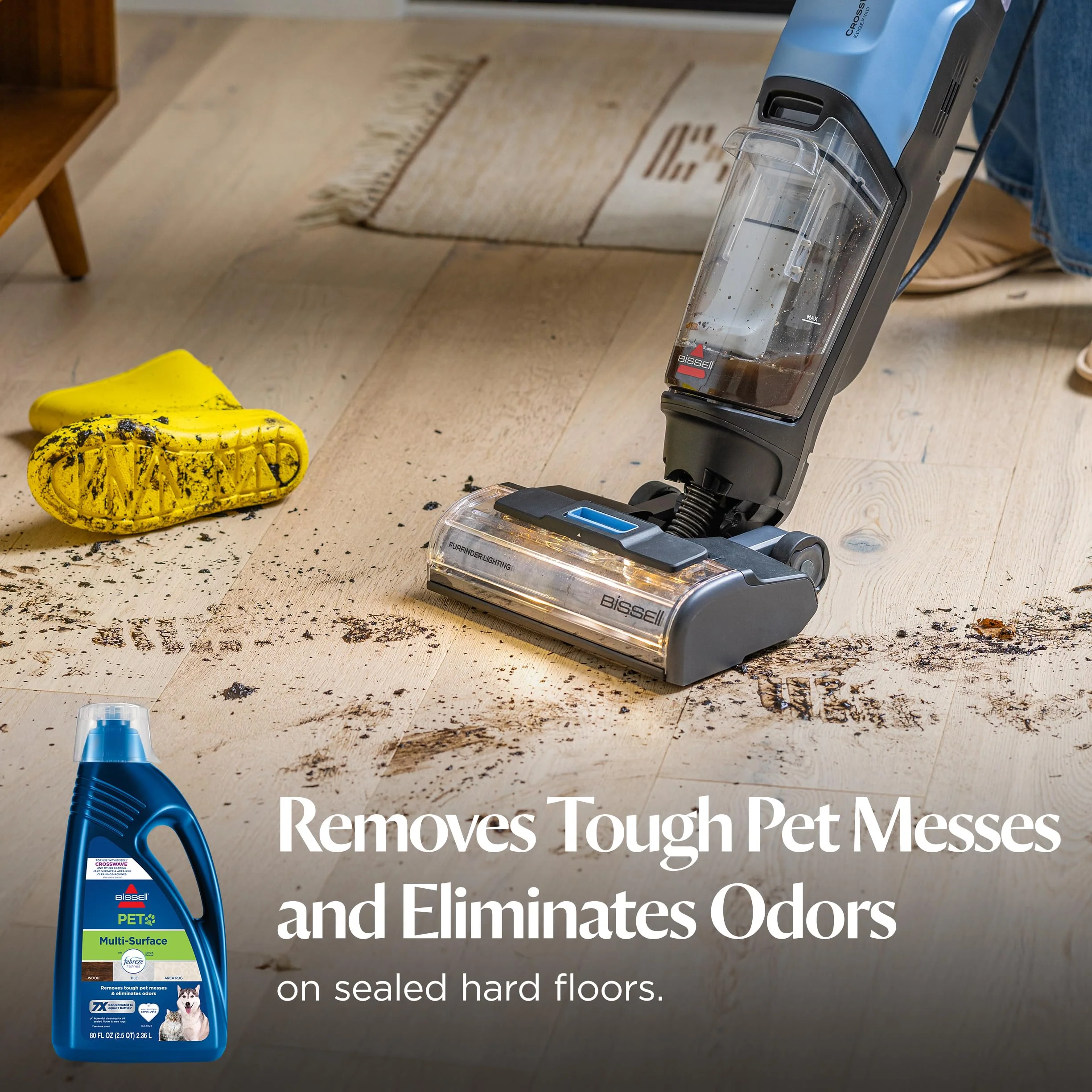 Bissell Multi-Surface Pet Solution with Febreze freshness, For Use in CrossWave and Other Leading Hard Surface and Area Rug Cleaners, 80oz, Dissolves Dirt, grime, and Tough Sticky Messes - Image 7