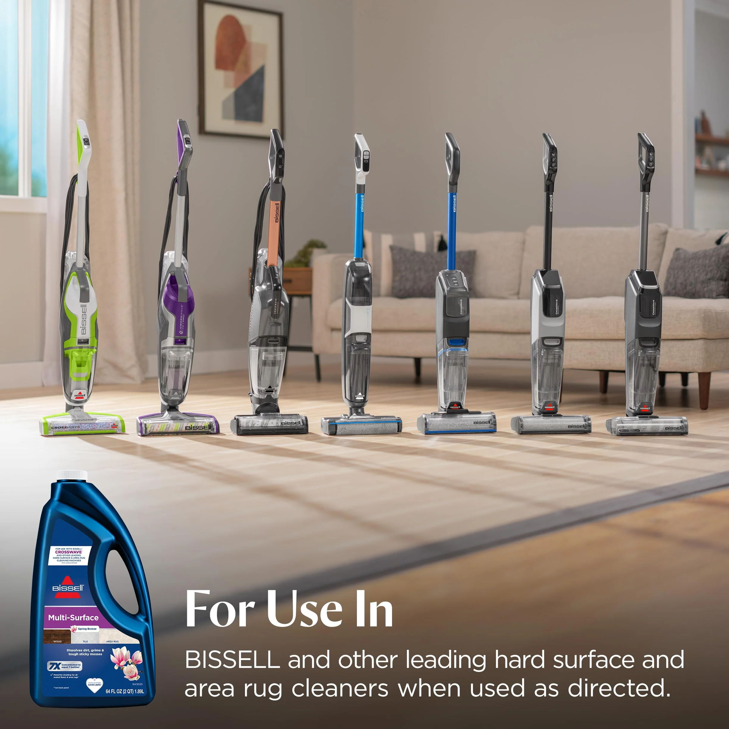 Bissell MultiSurface Floor Cleaning Formula-Crosswave and Spinwave, 17891, 64oz, Removes Everyday Dirt and Grime, Safe on Sealed Hard Floors, Tile, Laminate, Area Rugs, Spring Breeze - Image 4