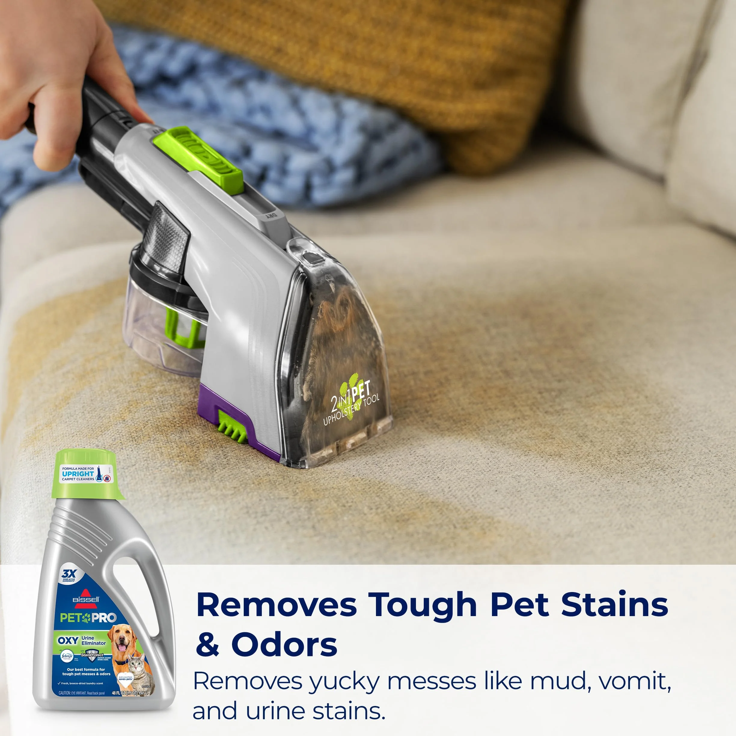 Bissell PET PRO OXY Urine Eliminator with Febreze Carpet Deep Clean Solution, StainProtect Technology, leading upright carpet cleaners, 48oz, Our best formula for pet messes & odors, (Pack of 2) - Image 4