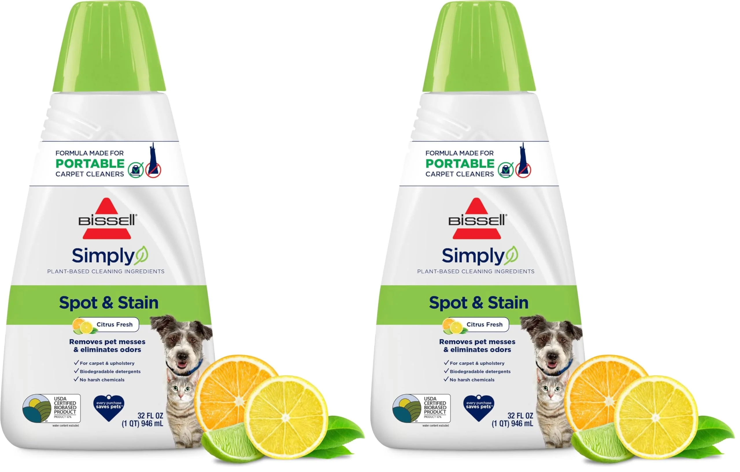 Bissell Simply Spot & Stain Portable Carpet Cleaner Formula,32 oz,3368,(Pack of 2)