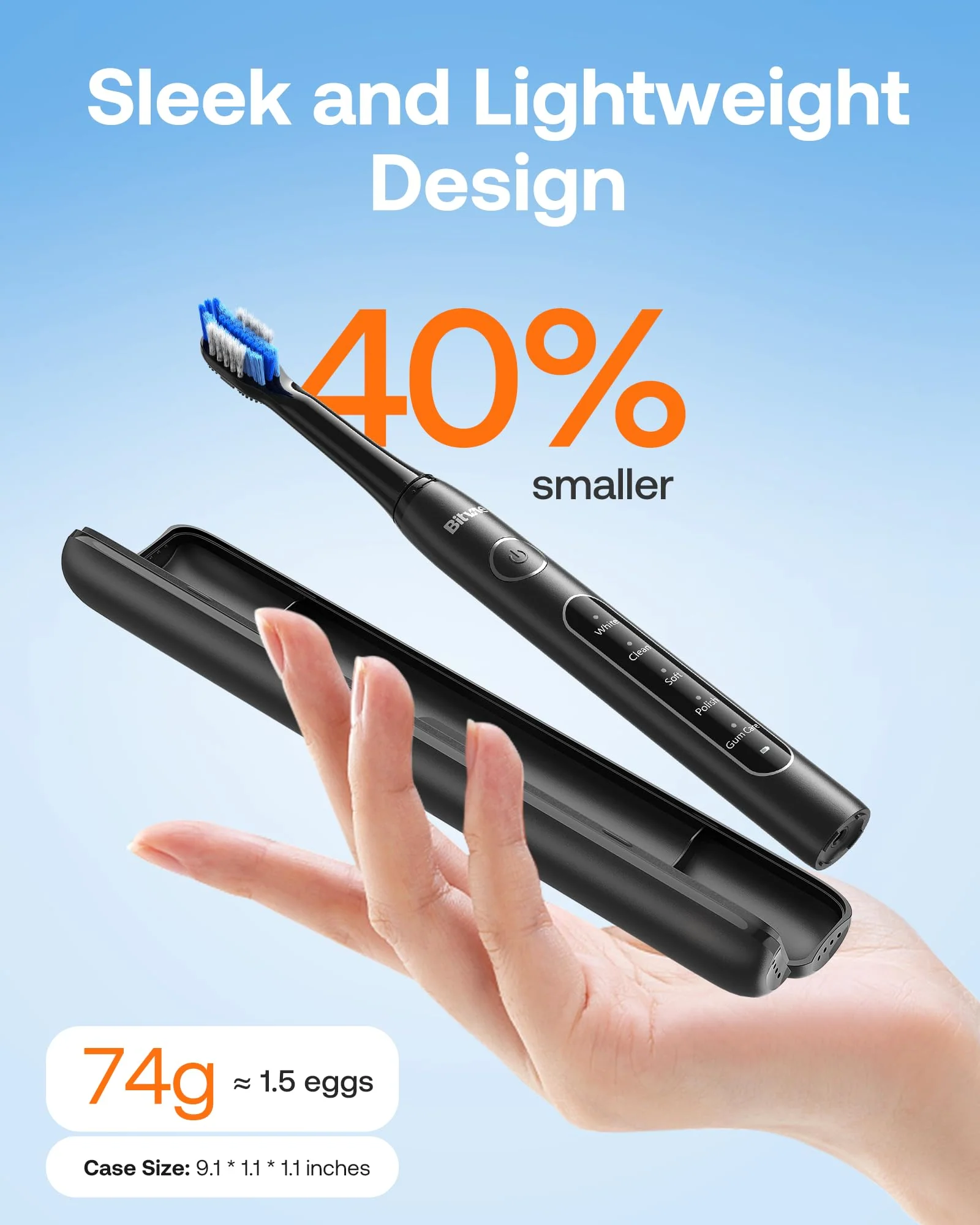 Bitvae D2 Ultrasonic Electric Toothbrush for Adults and Kids, Electric Toothbrush with Rechargeable Power, 8 Toothbrush Heads and 5 Modes, Black - Image 6