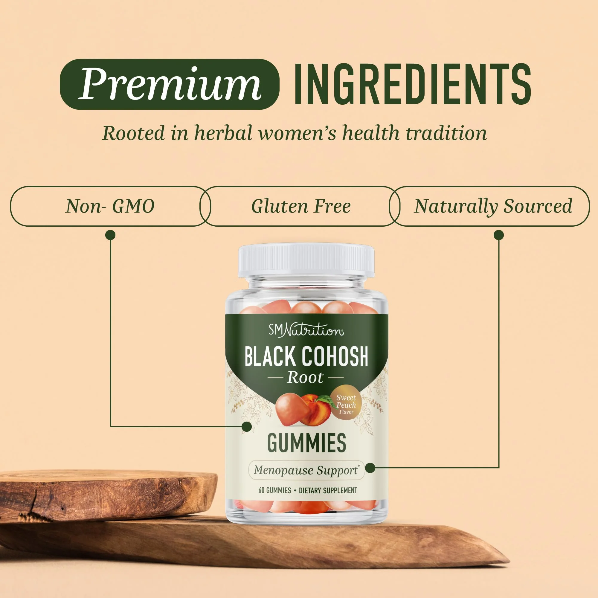 Black Cohosh Gummies for Menopause Relief, Hot Flashes & Night Sweats | 50mg Black Cohosh Root for Women | Gluten-Free, Vegetarian, Non-GMO | Hormone Balance Support | Yummy Peach Flavor | 60 Gummies - Image 8