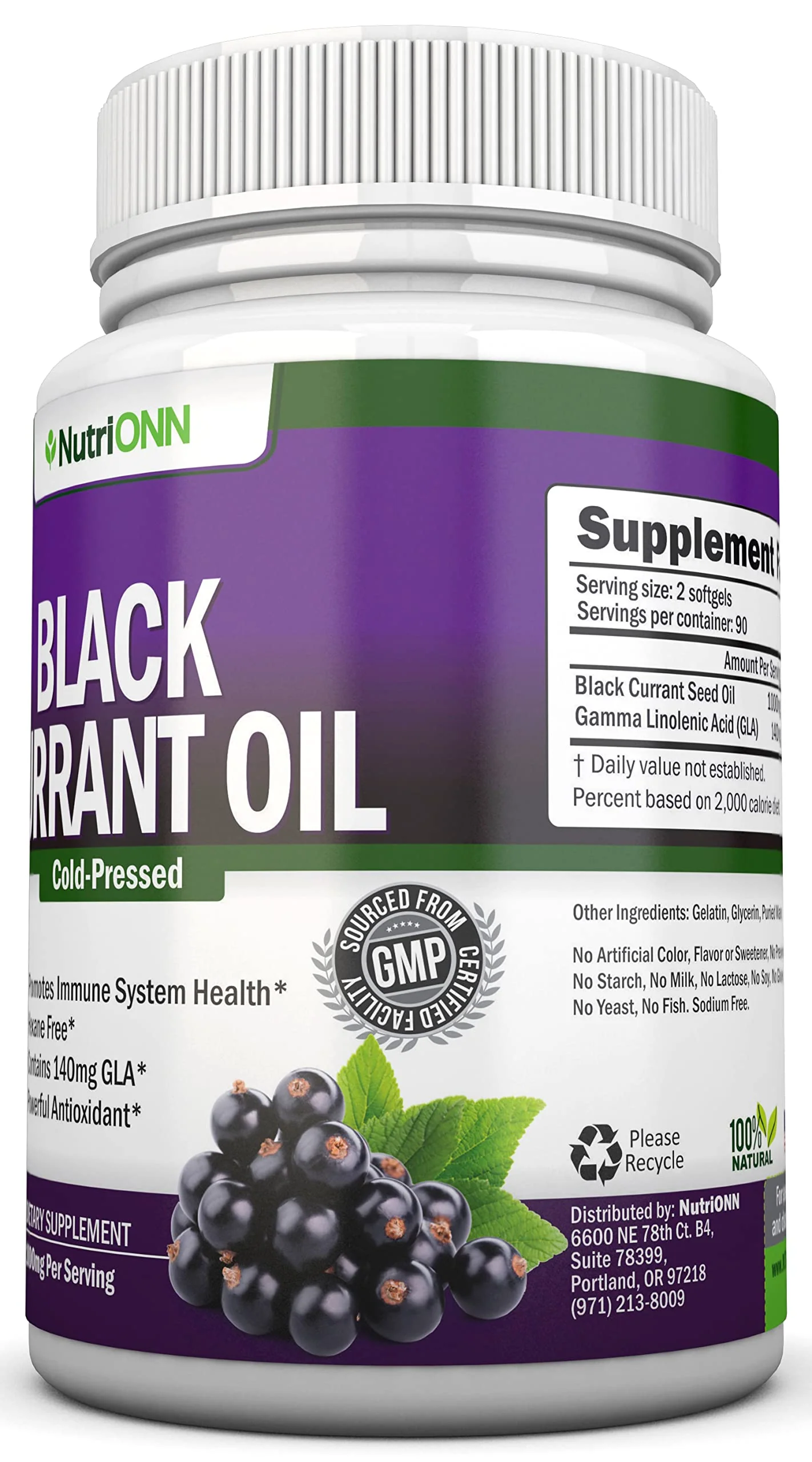 Black Currant Oil - 1000 Mg - 180 Softgels - Cold-Pressed Pure Black Currant Seed Oil - Hexane Free - 140mg GLA Per Serving - Regulates Hormonal Balance - Great For Immune System, Hair and Skin - Image 3