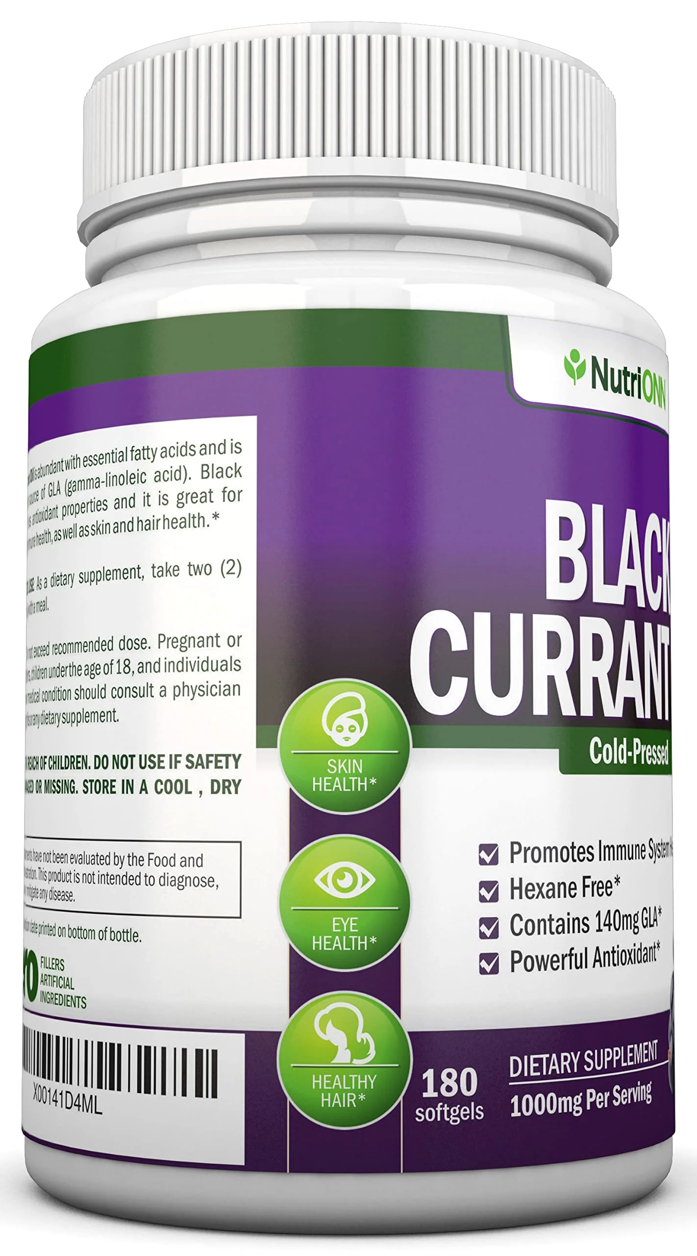 Black Currant Oil - 1000 Mg - 180 Softgels - Cold-Pressed Pure Black Currant Seed Oil - Hexane Free - 140mg GLA Per Serving - Regulates Hormonal Balance - Great For Immune System, Hair and Skin - Image 4