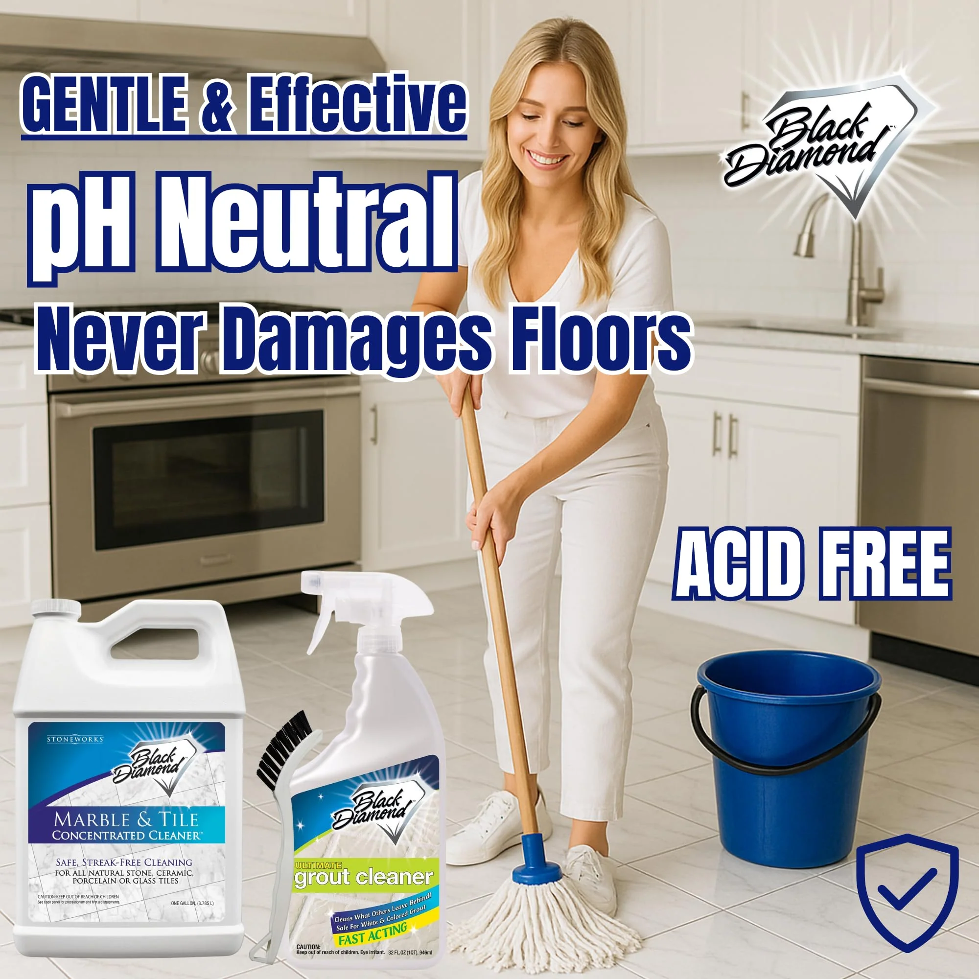 Black Diamond Stoneworks Marble & Tile Cleaner Gallon + Ultimate Grout Cleaner with Brush Quart (2-Pack) – Safe for Natural Stone, Deep Grout and Tile Cleaning to Restores Shine - Image 3