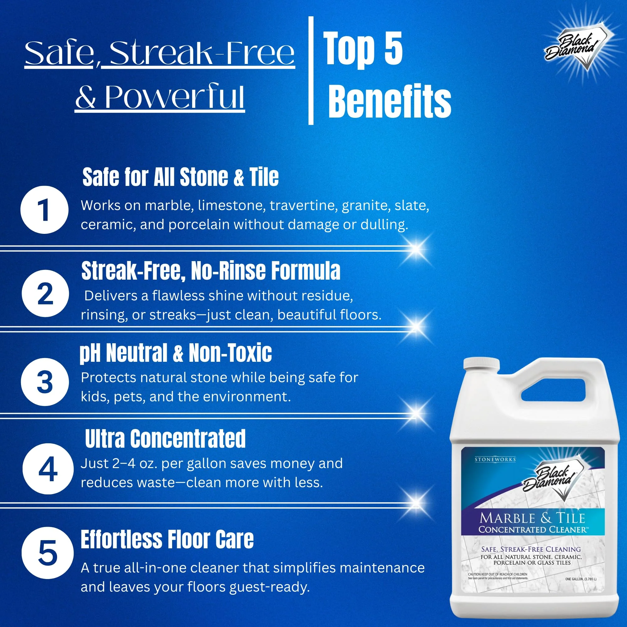 Black Diamond Stoneworks Marble & Tile Cleaner Gallon + Ultimate Grout Cleaner with Brush Quart (2-Pack) – Safe for Natural Stone, Deep Grout and Tile Cleaning to Restores Shine - Image 9