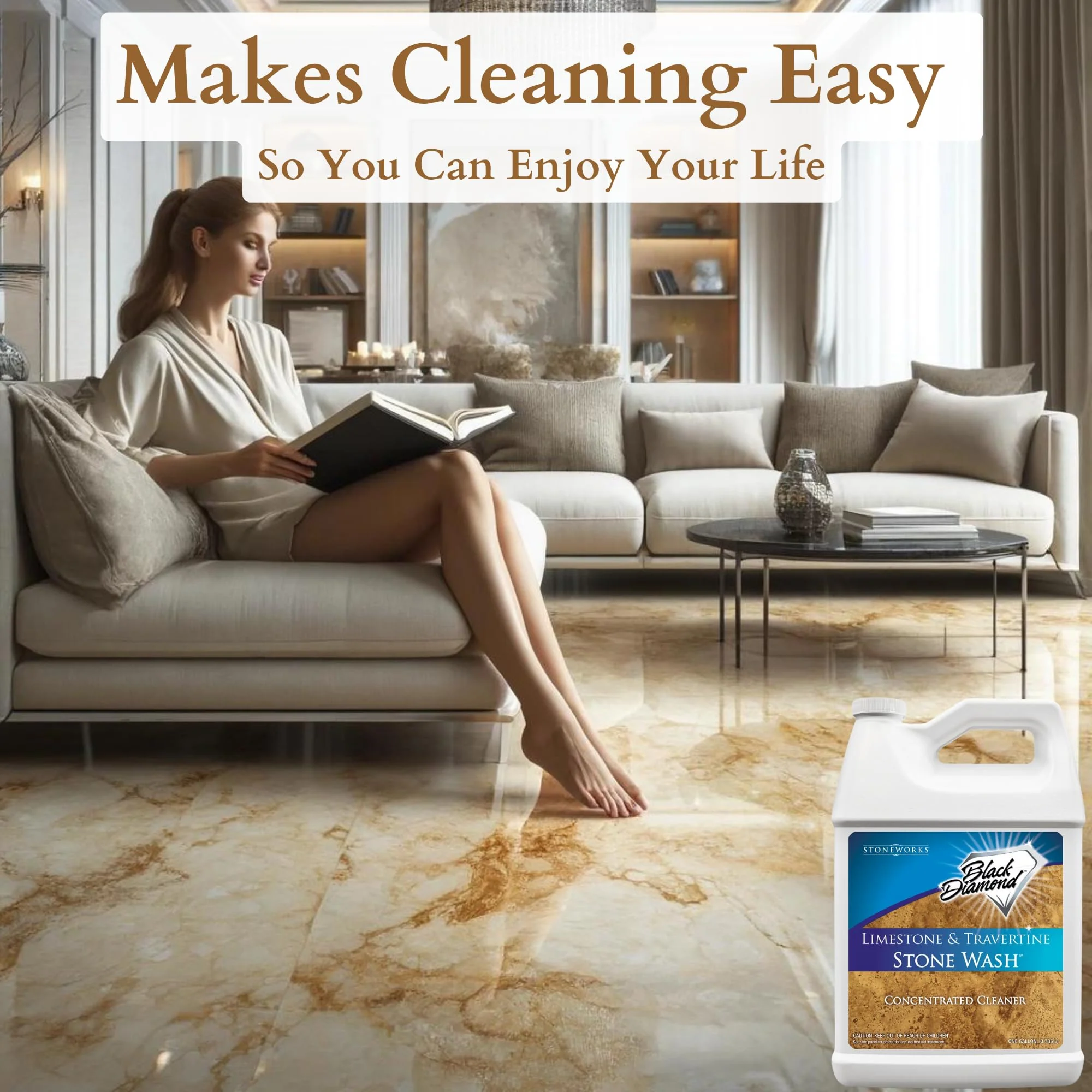 Black Diamond Stoneworks Natural Stone Cleaner - Limestone, Slate & Travertine Cleaner - Natural Stone Shower Cleaner for Marble - Concentrated PH Neutral Stone Floor Cleaner - 1-Gallon. - Image 3