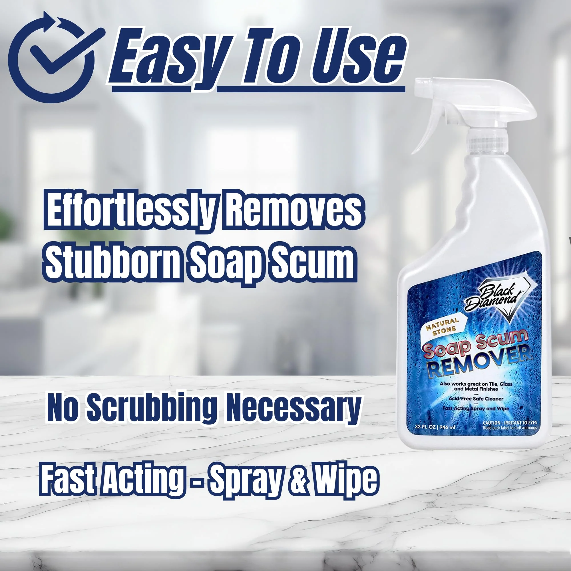 Black Diamond Stoneworks Natural Stone Shower Soap Scum Remover Spray. For Cleaning Bathtubs, Glass Doors, Tubs, Travertine, Marble, Tile. Heavy Duty, Safe Acid-Free Cleaner. Safe for fixtures. - Image 5