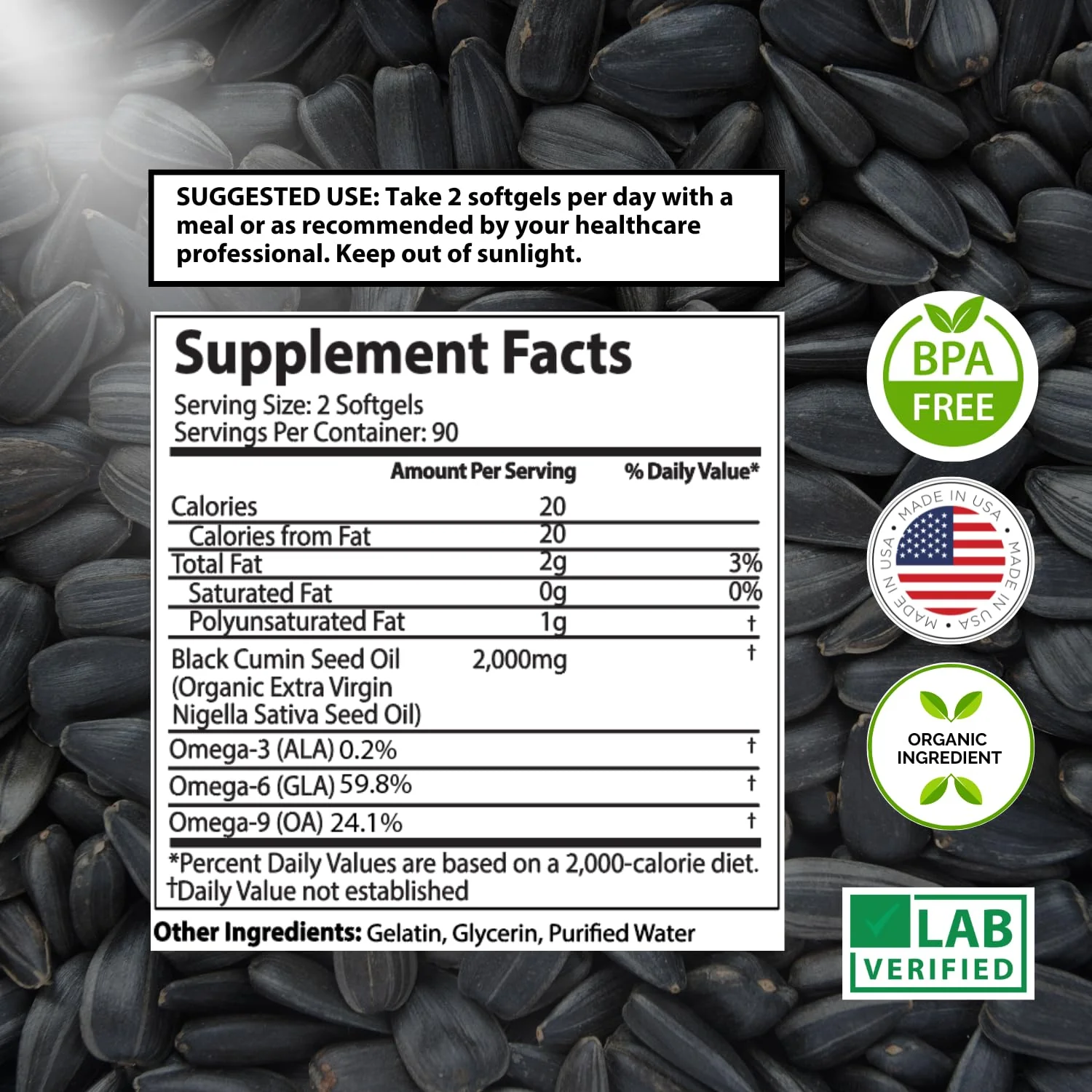 Black Seed Oil Capsules – Organic Cold Pressed Black Cumin Oil, High TQ Nigella Sativa, 1000mg per Capsule, 3 Month Supply - 180 Softgels - Image 7