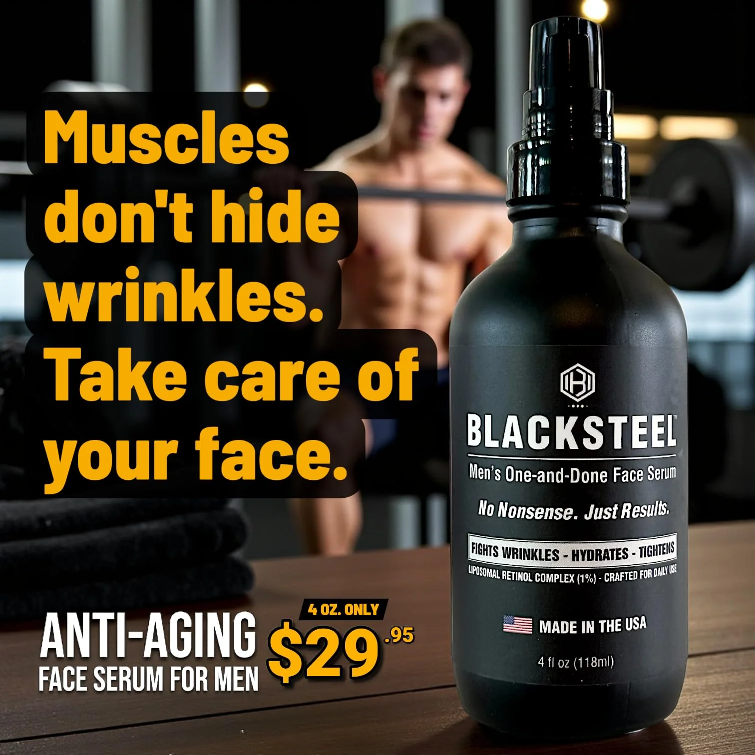 BLACKSTEEL Men’s Anti-Aging Face Serum with Retinol & Hyaluronic Acid | 4 oz (2-Pack) - Image 4