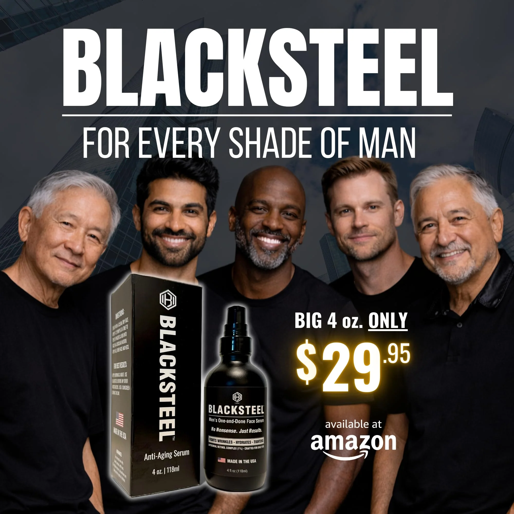 BLACKSTEEL Men’s Anti-Aging Face Serum with Retinol & Hyaluronic Acid | 4 oz (2-Pack) - Image 6
