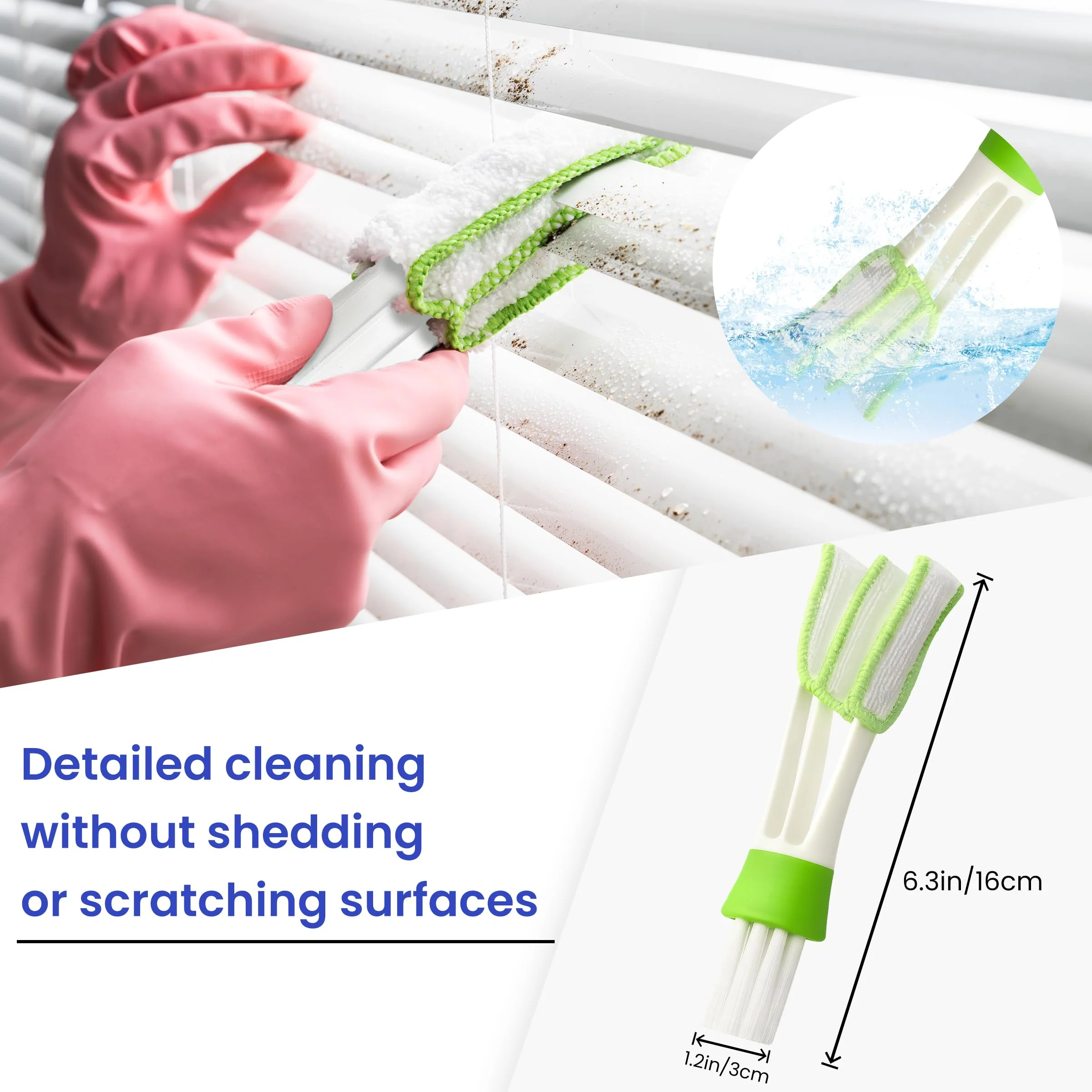 Blind Cleaner Duster Tool - 4 Pcs 7 Fingers Anti-Shedding Window Blind Cleaner Tool and 4 Pcs Air Vent Cleaner, with High-Density Microfiber Fleece and Ergonomic Handle, Detachable and Washable - Image 6