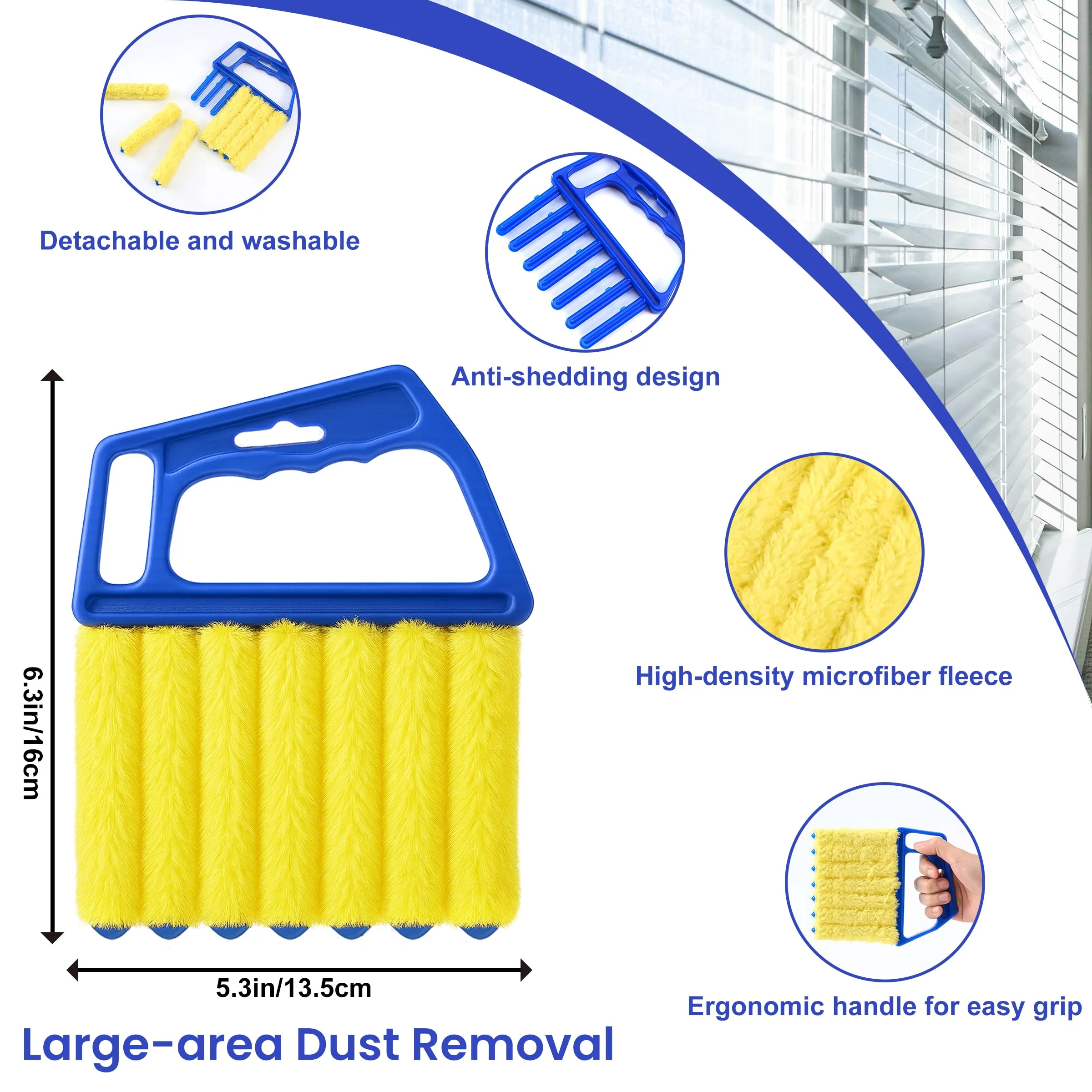 Blind Cleaner Duster Tool - 4 Pcs 7 Fingers Anti-Shedding Window Blind Cleaner Tool and 4 Pcs Air Vent Cleaner, with High-Density Microfiber Fleece and Ergonomic Handle, Detachable and Washable - Image 7