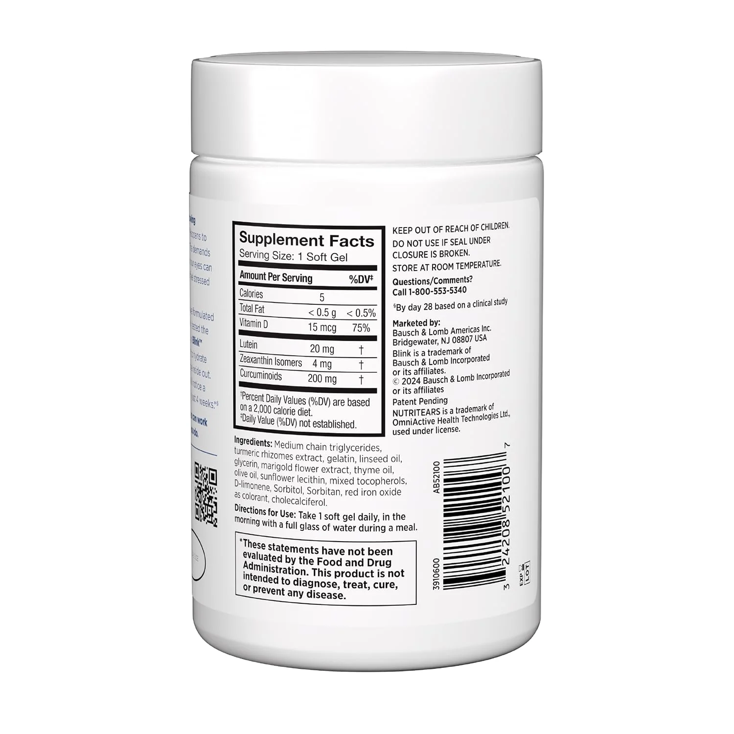 Blink NutriTears Clinically Proven Supplement for Dry Eyes, Eye Care with Lutein & Zeaxanthin and Vitamin D to Hydrate Eyes from Within for Long-Lasting Relief, 50 Softgels - Image 9