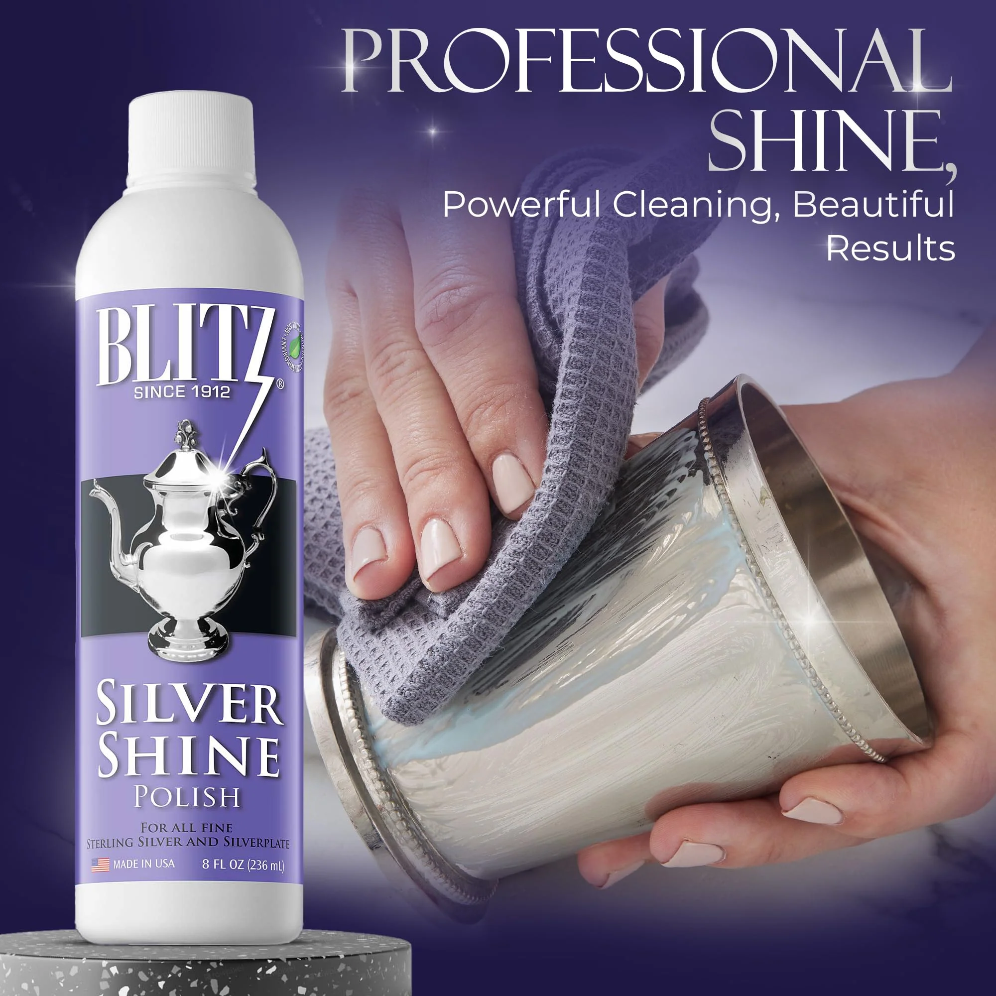 Blitz Silver Shine Polish Liquid Silver Polish for Sterling and Silverplate Jewelry, Dishes, Flatware, Fixtures, & Decor Non-Toxic, Non-Abrasive, & Planet Friendly Made in The USA 8oz Pack of 2 - Image 3