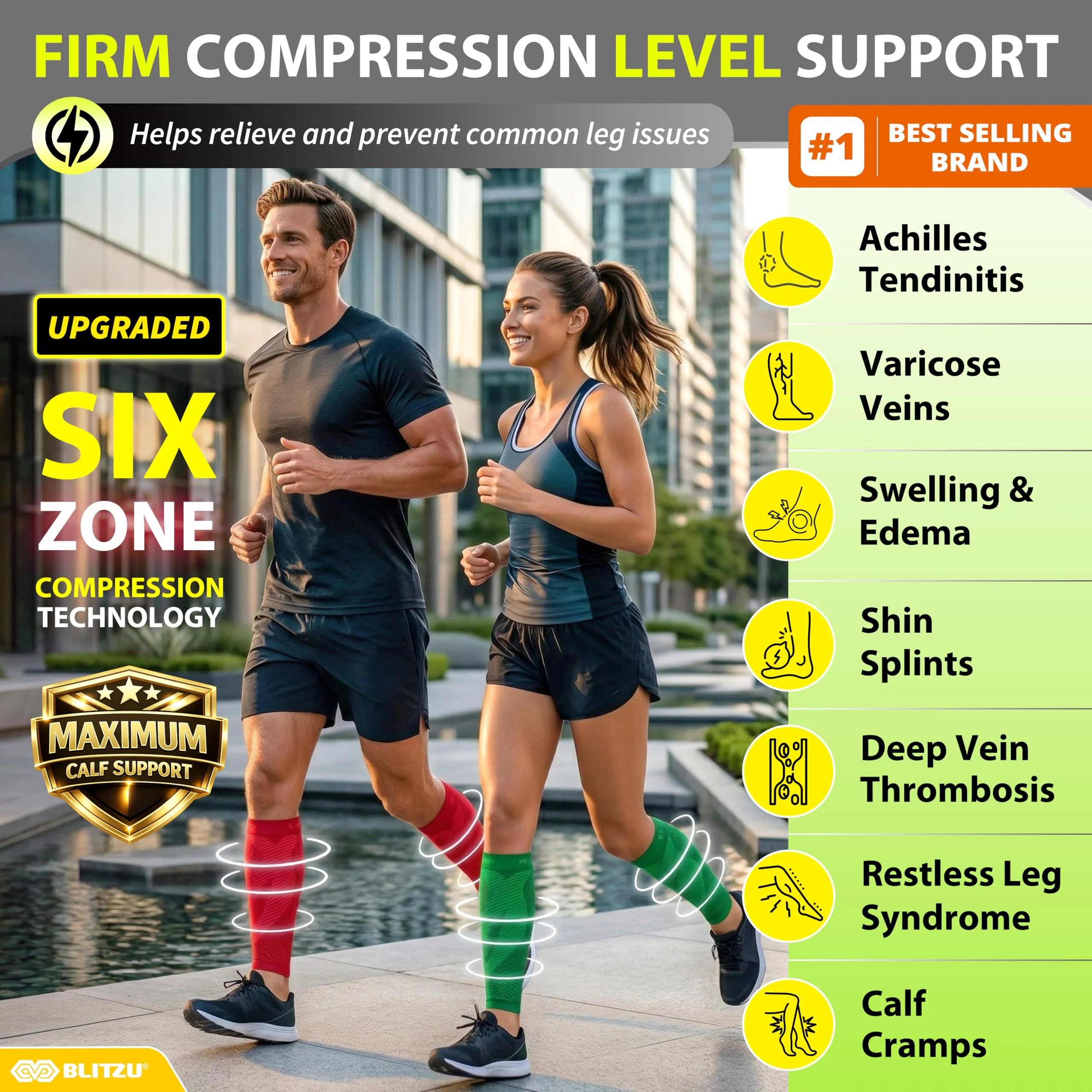 BLITZU Calf Compression Sleeves for Men and Women. Footless Compression Socks Support for Varicose Vein, Nursing, Running. Leg Sleeve Brace for Shin Splints, Pain Relief & Reduces Swelling Green L-XL - Image 2