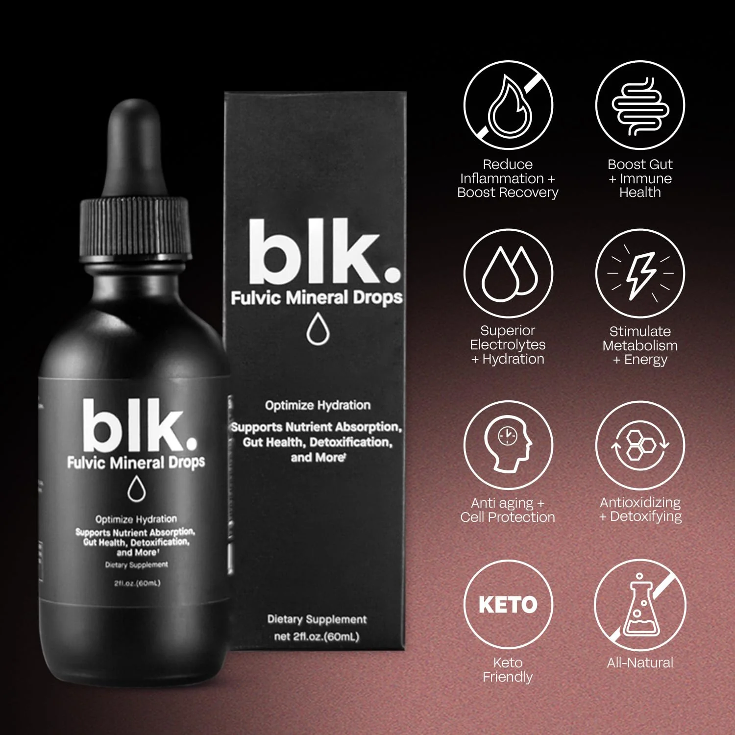 blk. PH 8+ Natural Mineral Alkaline Water Drops Electrolyte Infused with Fulvic and Amino Acids, Zero Sugar, 2oz., 3-Pack - Image 4