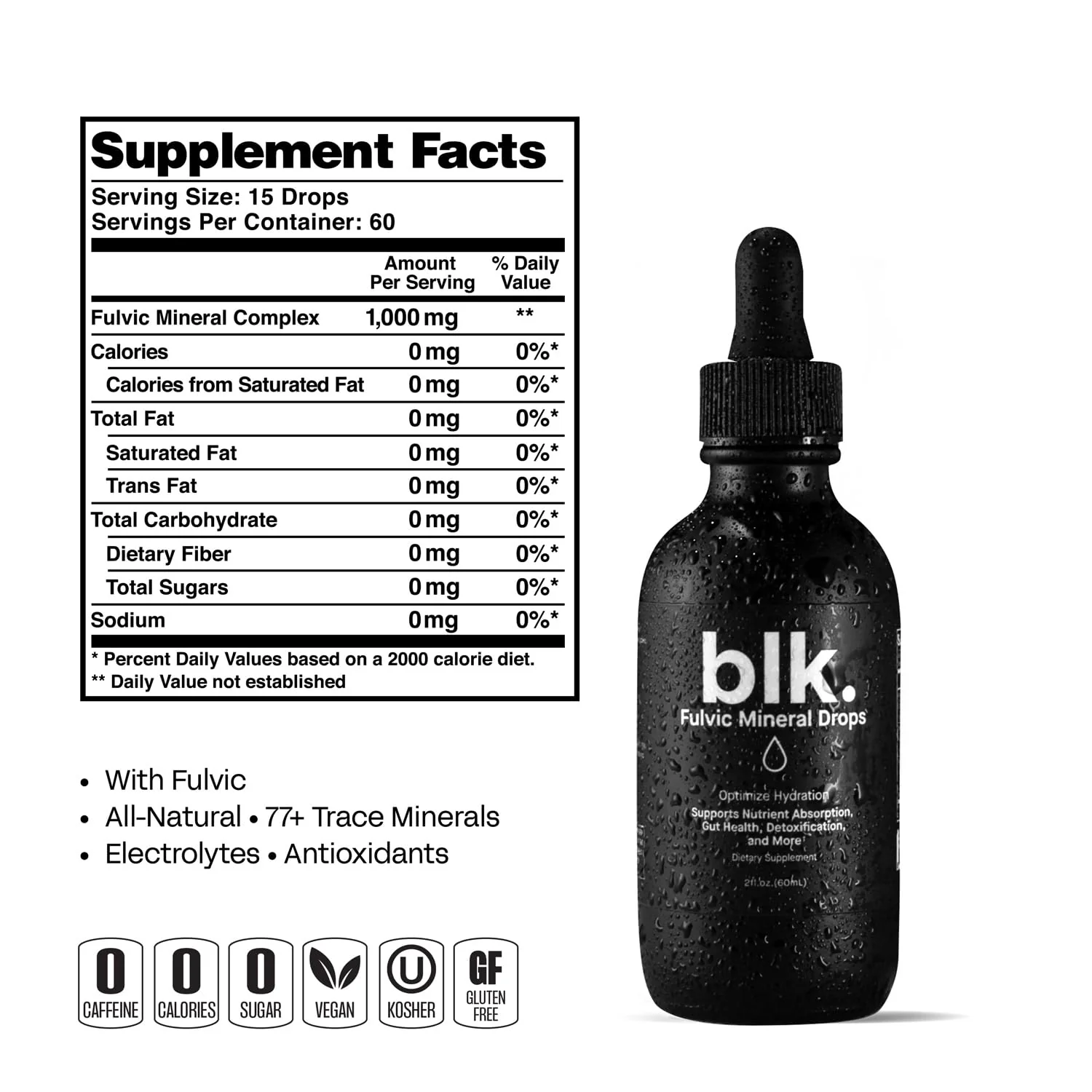 blk. PH 8+ Natural Mineral Alkaline Water Drops Electrolyte Infused with Fulvic and Amino Acids, Zero Sugar, 2oz., 3-Pack - Image 5