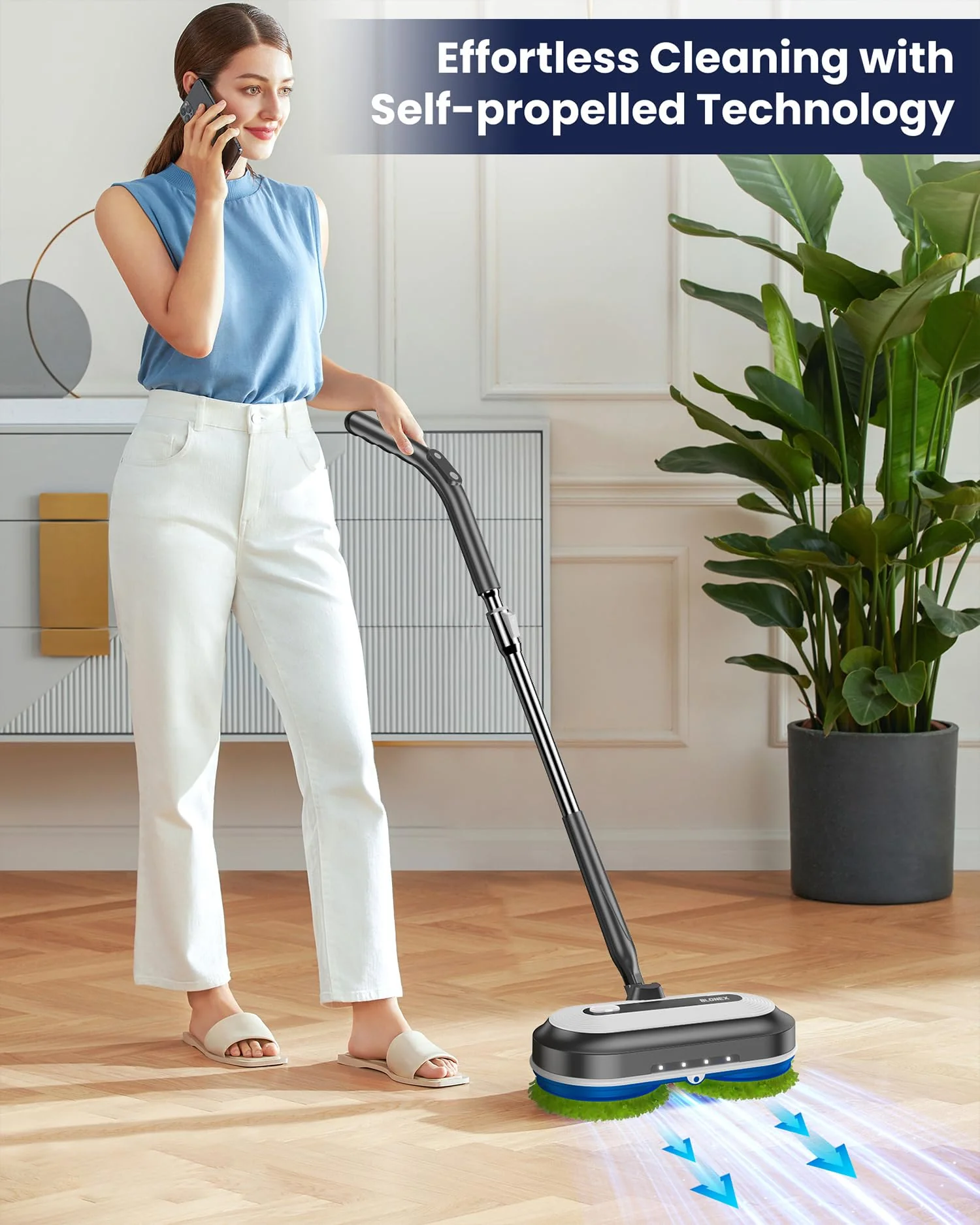 Blonex Cordless Electric Mop, Electric Spin Floor Mop with LED Headlights & Water Sprayer, Long-Lasting Battery, Large 290ml Tank, Self-Propelled Floor Cleaner with Adjustable Tube for All Floors - Image 2
