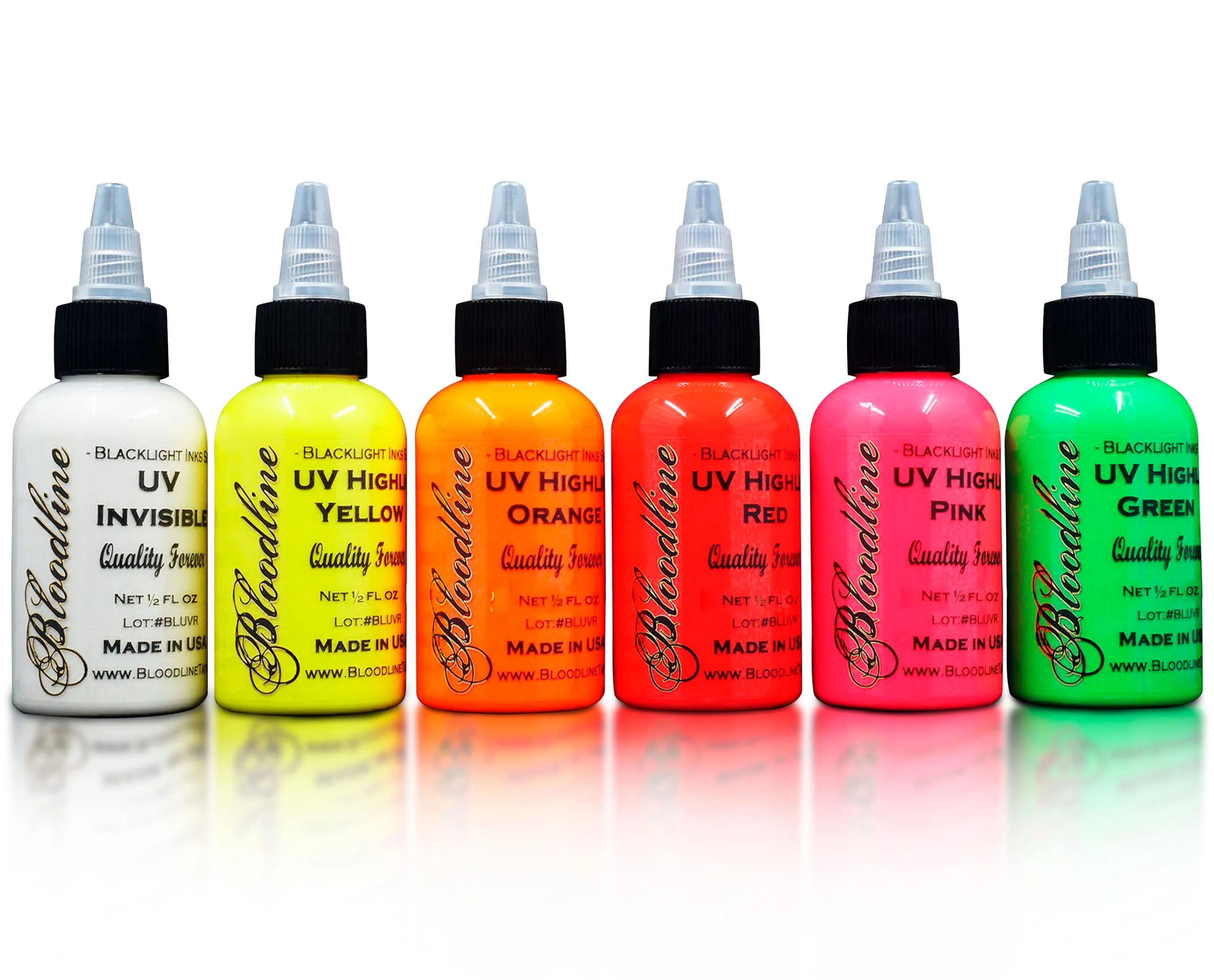 Bloodline Ink Professional Blacklight UV 6 Color Set - 1/2 oz (15 ml) - Highlight Series. Made in The U.S.A. Six Bright Fluorescent Inks for Your Vibrant Ideas - Image 2