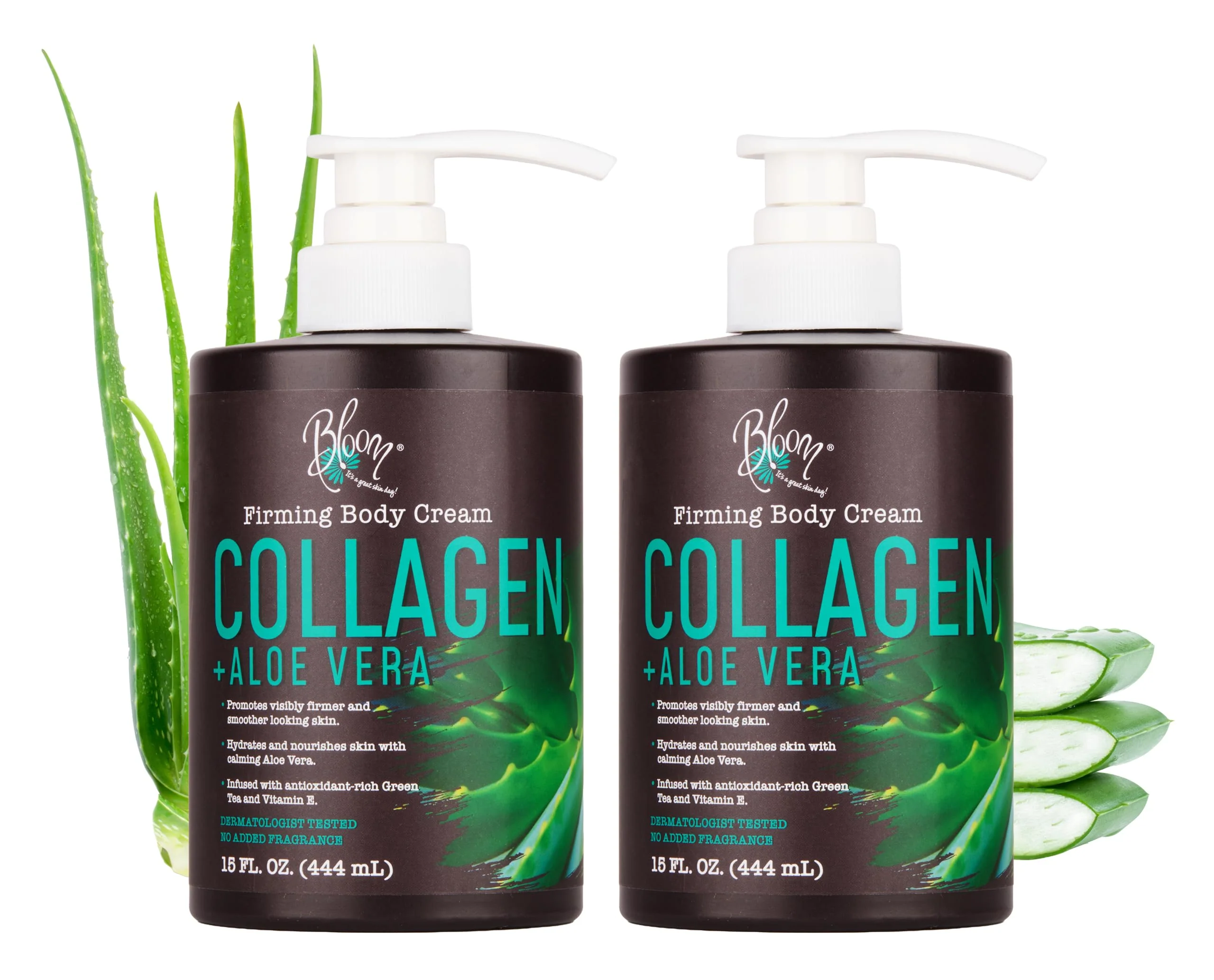 BLOOM IT'S A GREAT SKIN DAY! Collagen Lotion Skin Care Firming Body Cream, Intensive Anti Aging Moisturizer Face Lotion with Aloe Vera For Wrinkles, Sagging Skin, Dry Skin, Fragrance Free, Pack of 2