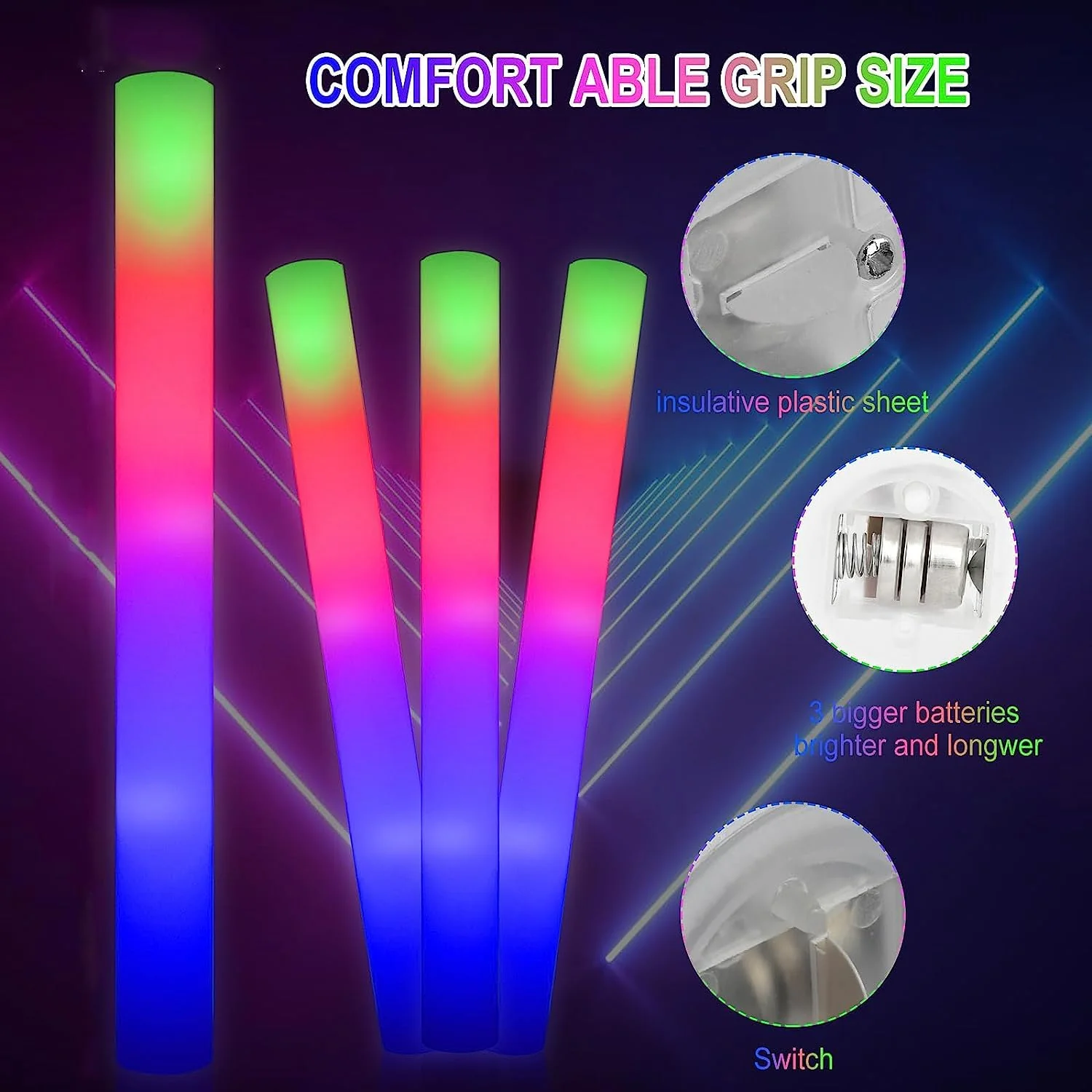 Blu7ive 30 Pieces Led Foam Sticks - Flashing Glow Sticks Party Supplies Light Up Baton Wands for Kids, Raves, Birthday, Wedding, Christmas, Halloween, Children Toy - Image 5