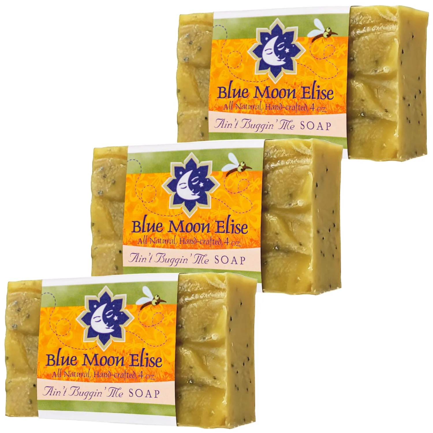 Blue Moon Elise Ain't Buggin Me Citronella Soap - Natural Handmade Soap Made with Pure Citronella, Eucalyptus and Lemongrass Essential Oils - A Must-have for Camping and Outdoor Activities (3pk)