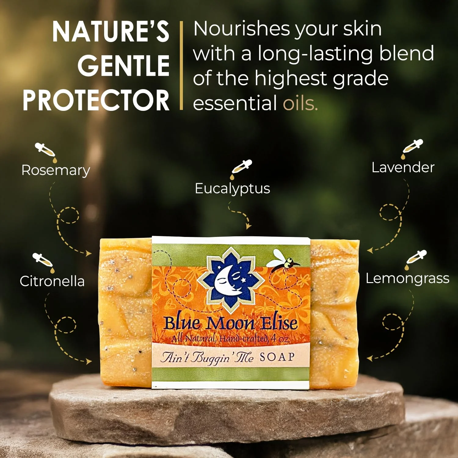 Blue Moon Elise Ain't Buggin Me Citronella Soap - Natural Handmade Soap Made with Pure Citronella, Eucalyptus and Lemongrass Essential Oils - A Must-have for Camping and Outdoor Activities (3pk) - Image 6