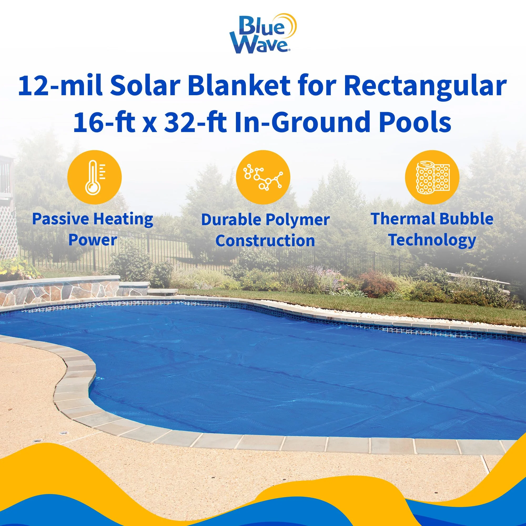 Blue Wave 16-ft x 32-ft Rectangular Pool Solar Blanket - 12-mil Solar Pool Cover with Thermal Bubbles to Retain Heat and Reduce Evaporation – Fade Resistant Pool Solar Cover for Inground Pool - Blue - Image 6