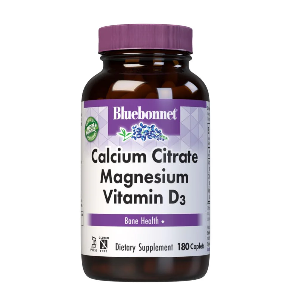 Bluebonnet Nutrition Calcium Citrate Magnesium Plus Vitamin D3 Caplets, Bone Health & Muscle Relaxation, Non GMO, Gluten, Soy & Milk Free, Kosher, White, Unflavored, 180 Count