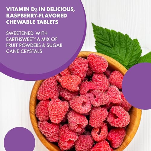 Bluebonnet Nutrition Earth Sweet Vitamin D3 5000 IU Chewable Tablets, Aids in Muscle & Skeletal Growth, Non GMO, Gluten & Soy & Milk Free, Kosher, Raspberry, White, 90 Count - Image 6