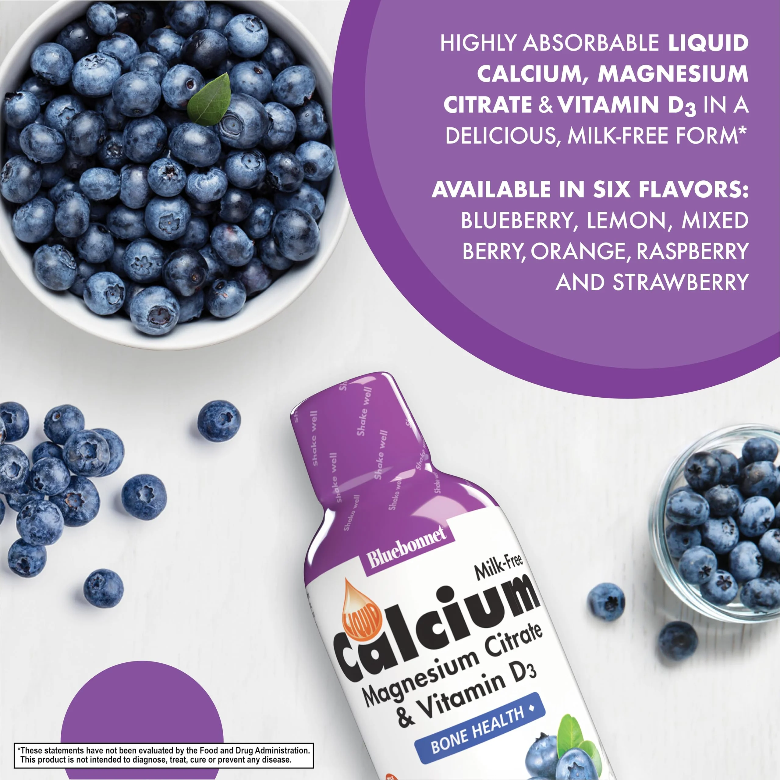 Bluebonnet Nutrition Liquid Calcium Citrate Magnesium Citrate, Vitamin D3, Bone Health, Gluten Free, Soy free, milk free, kosher,32 Servings, Blueberry Flavor, 16 Fl Oz (Pack of 1) - Image 3