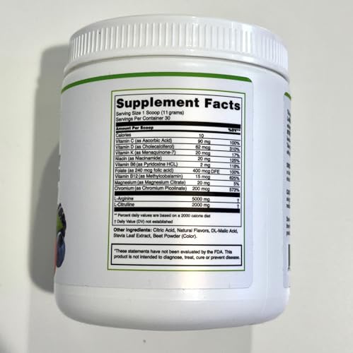 BlueEarth Company L-Arginine 5000mg + L-Citrulline 2000mg Complex Powder Supplement - Nitric Oxide Booster - Heart Health, Blood Flow, Energy & Endurance - 30 Servings (Berry Blend) - Image 6