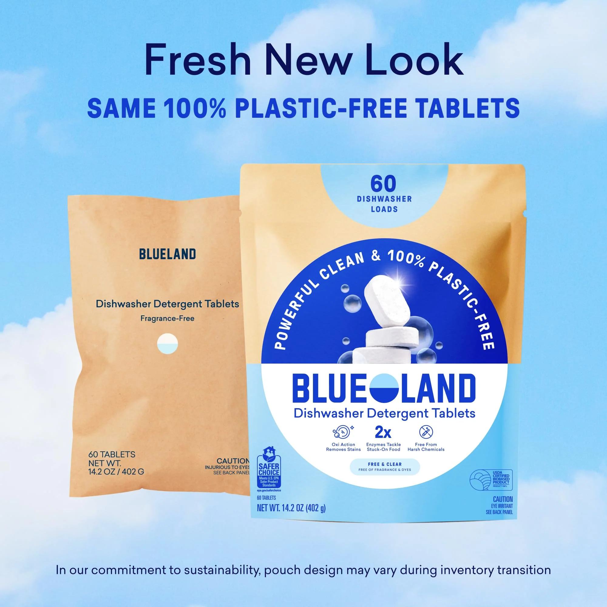 BLUELAND 100% Plastic-Free Dishwasher Detergent Tablets, 36 Count, Free & Clear, Eco-Friendly Dishwashing Pods, Natural, USDA Certified biobased - Image 2
