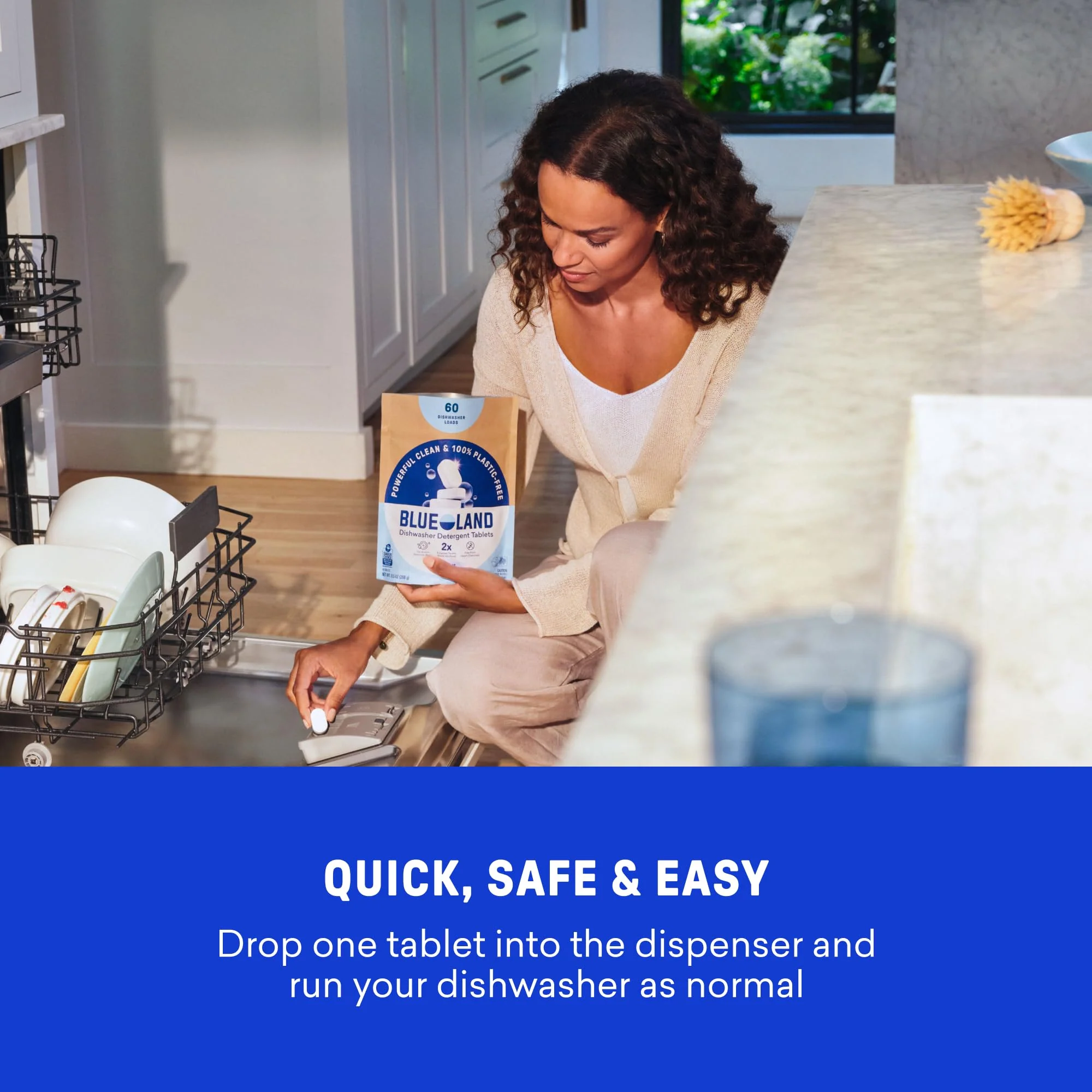 BLUELAND 100% Plastic-Free Dishwasher Detergent Tablets, 36 Count, Free & Clear, Eco-Friendly Dishwashing Pods, Natural, USDA Certified biobased - Image 4