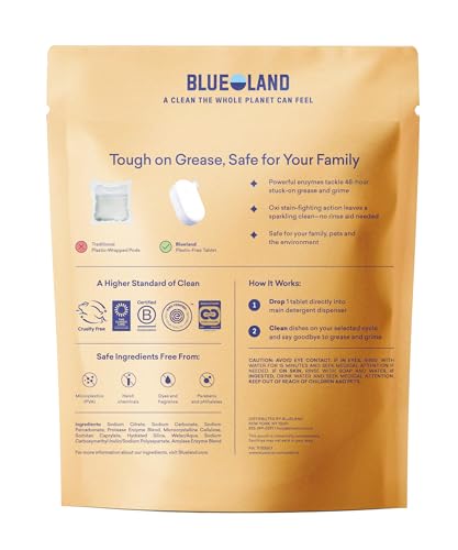 BLUELAND 100% Plastic-Free Dishwasher Detergent Tablets, 60 Count, Free & Clear, Eco-Friendly Dishwashing Pods, Natural, Sustainable - Image 10