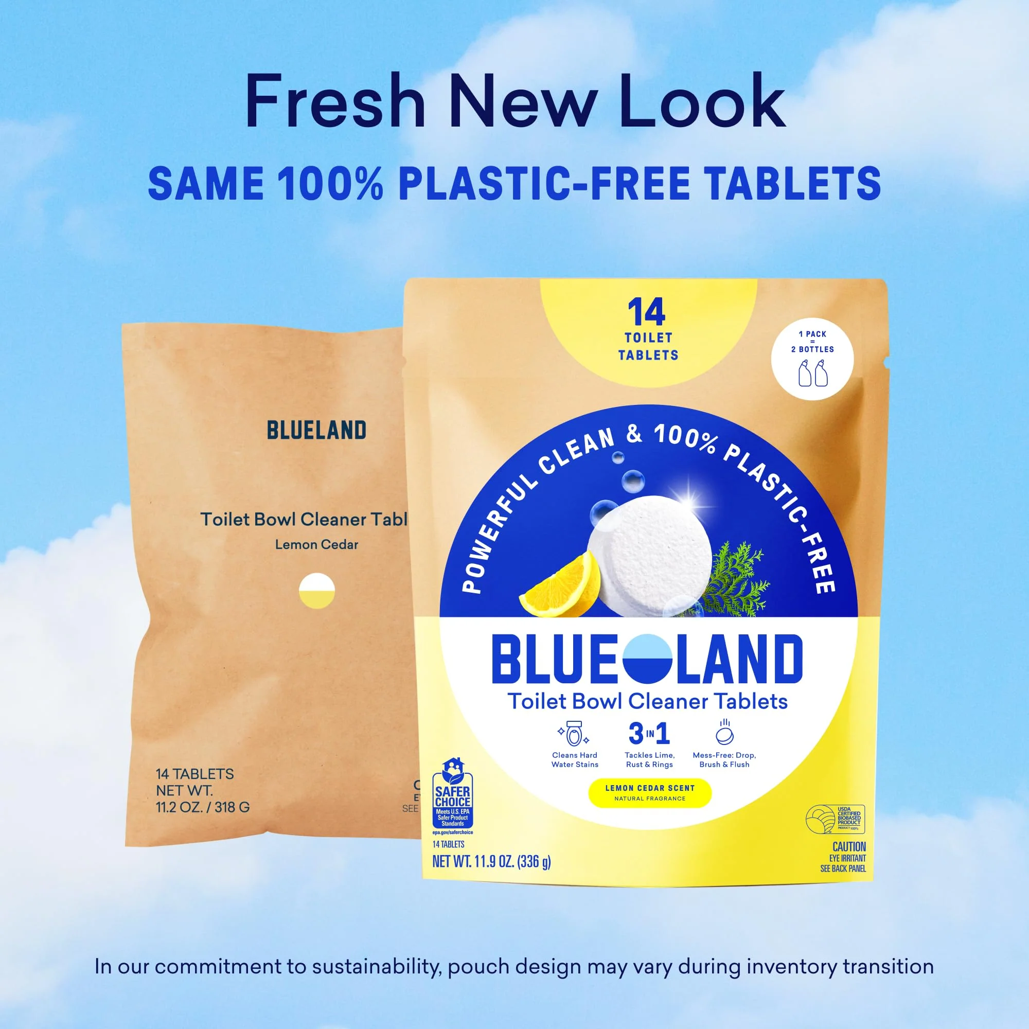 BLUELAND Toilet Bowl Cleaner Tablets, Starter Set, 14 Count with Tin, Lemon Cedar, Plastic-Free, No Harsh Chemicals, Plant-Based - Image 2
