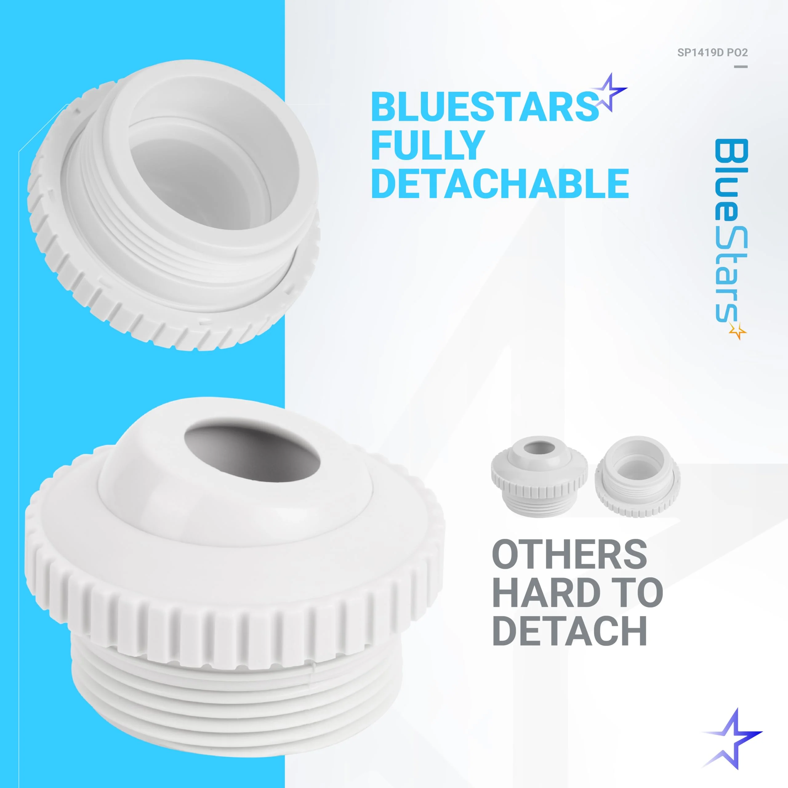 BlueStars Upgraded Pool Jet Nozzles SP1419D Directional Flow Hydrostream Return Jet Compatible with Adjustable 3/4" Opening Rotating Eyeball and 1-1/2 Inch MIP Thread - PACK OF 8 - Image 4