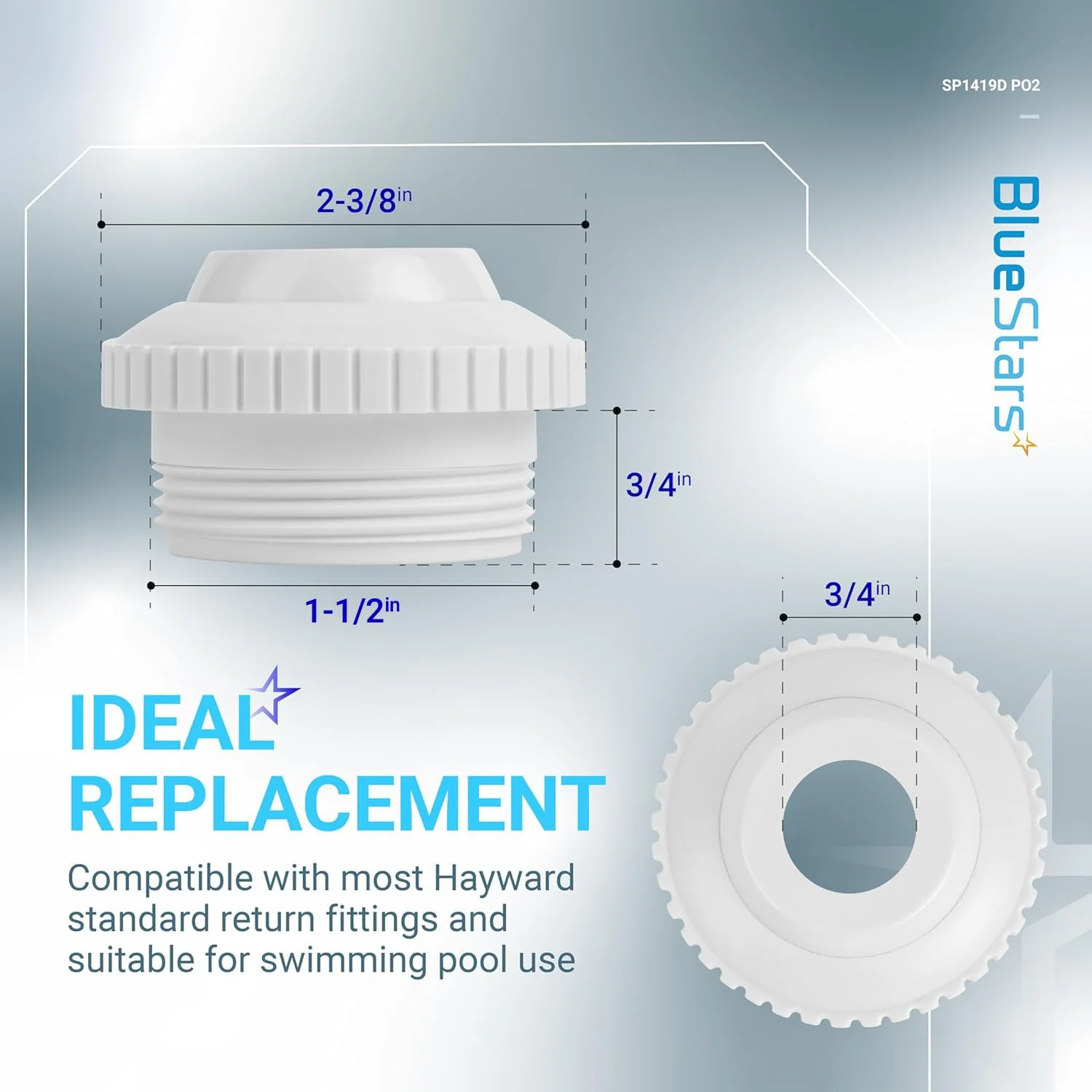 BlueStars Upgraded Pool Jet Nozzles SP1419D Directional Flow Hydrostream Return Jet Compatible with Adjustable 3/4" Opening Rotating Eyeball and 1-1/2 Inch MIP Thread - PACK OF 8 - Image 6