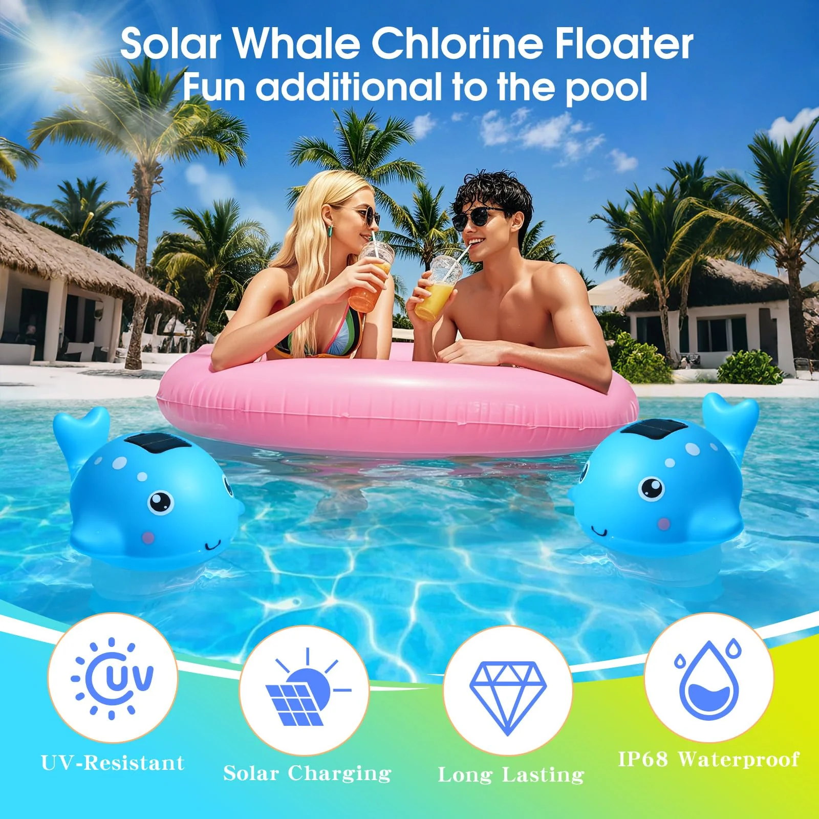 Blufree Pool Chlorine Floater, Solar Chlorine Tablet Floater w/Adjustable Release, Glow in The Dark Large Capacity Whale Floating Chlorines Dispenser for Pool Hot Tub Spa Fits 3 Inch Tabs - Image 4