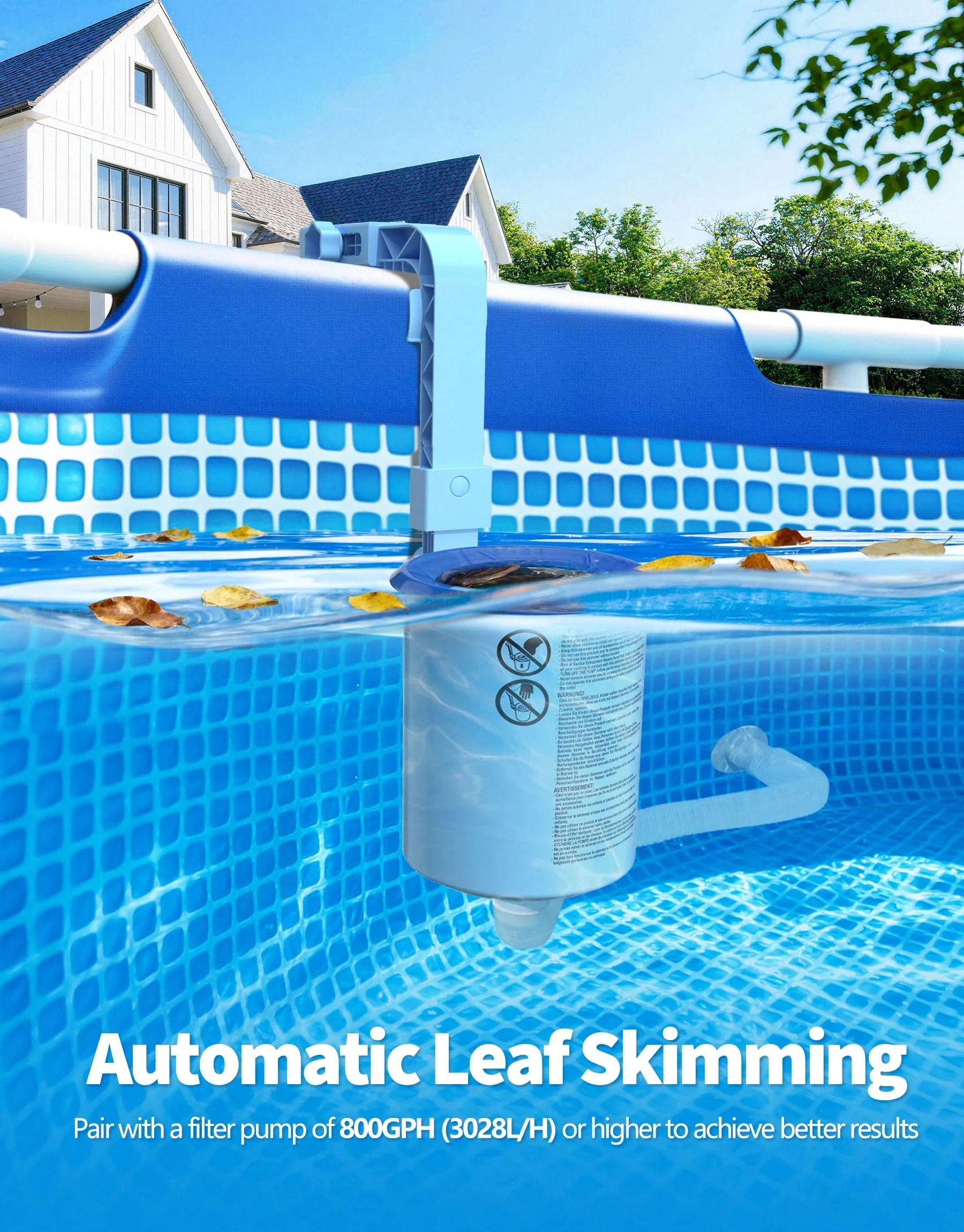 BluSwim 2026 Above Ground Pool Surface Skimmer Come with 3 Filter Socks, Enhanced Structure & Thickened Brackets Wall Mount Pool Skimmer, Floating Top Skimmers - Auto Skimming Water Surface Debris - Image 7