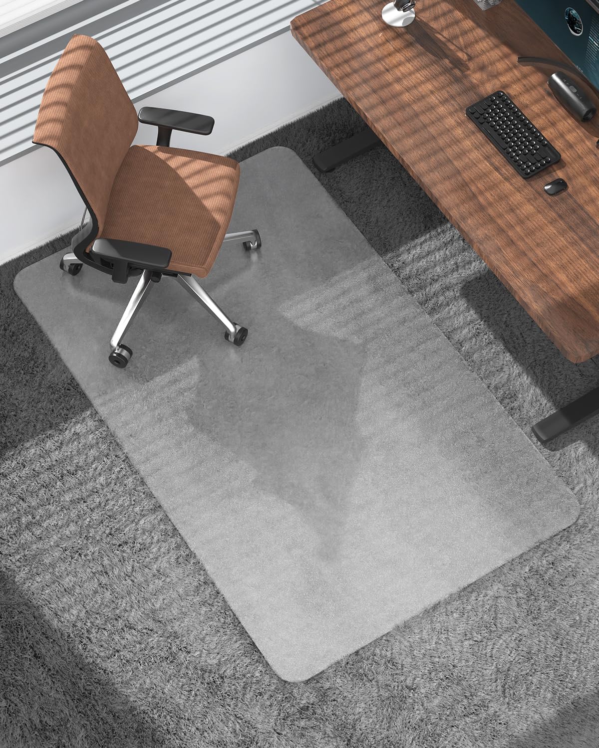 Blvornl Frosted Clear Chair Mat for High Pile Carpet and Hardwood Floor, 32.3"*53" Hard Material Chair Mat, Heavy Duty Computer Chair Mats for Rolling Chairs, Desk Floor Rug for Office and Home - Image 2
