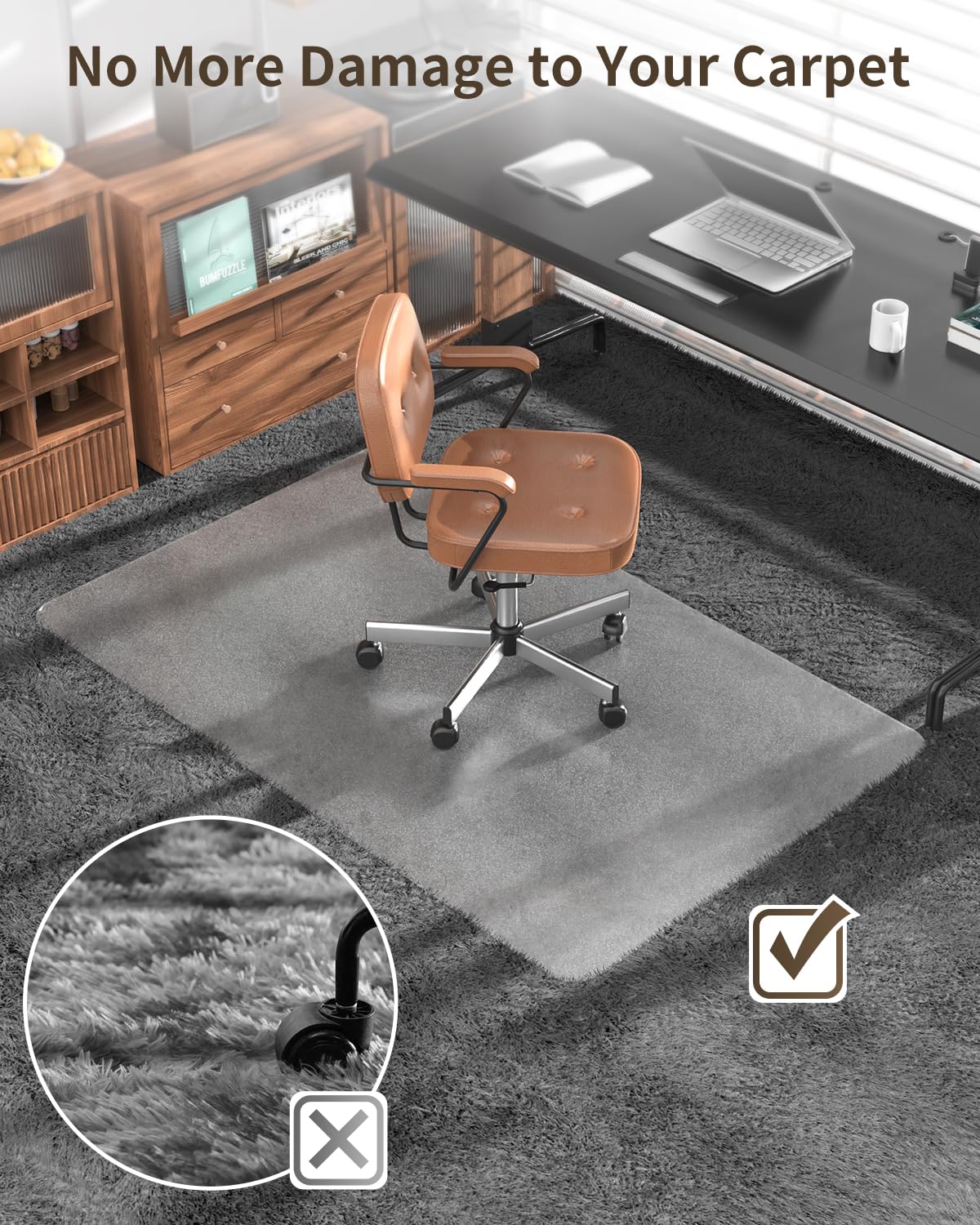 Blvornl Frosted Clear Chair Mat for High Pile Carpet and Hardwood Floor, 32.3"*53" Hard Material Chair Mat, Heavy Duty Computer Chair Mats for Rolling Chairs, Desk Floor Rug for Office and Home - Image 4